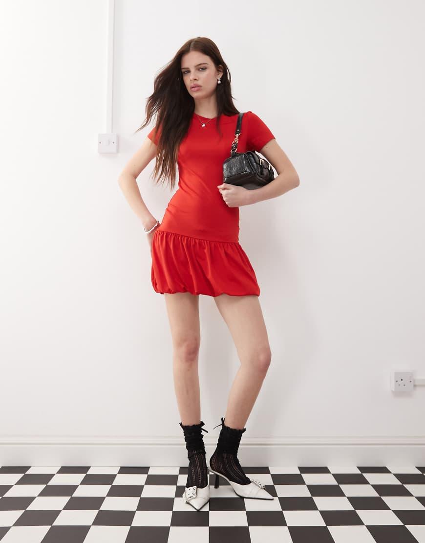 Weekday Bubble Hem T-shirt Mini Dress in Red Lyst UK