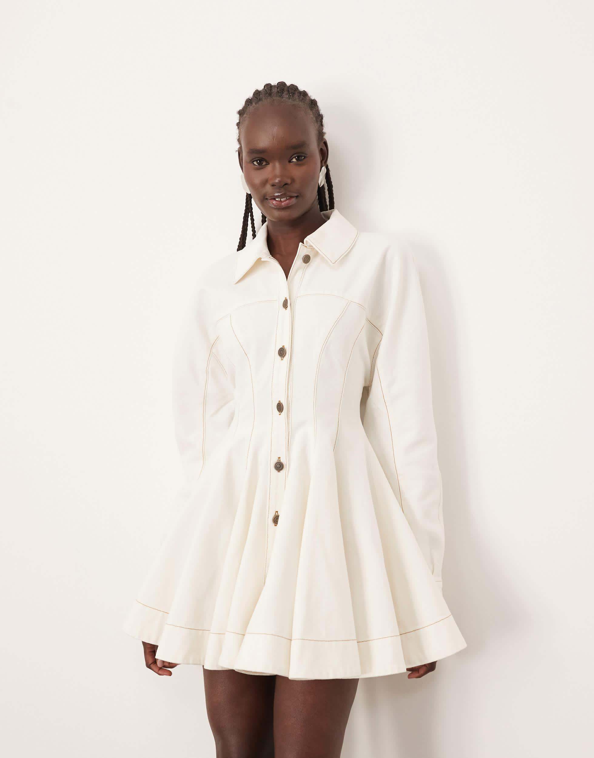 ARRANGE Denim Sculpted Mini Dress in Natural