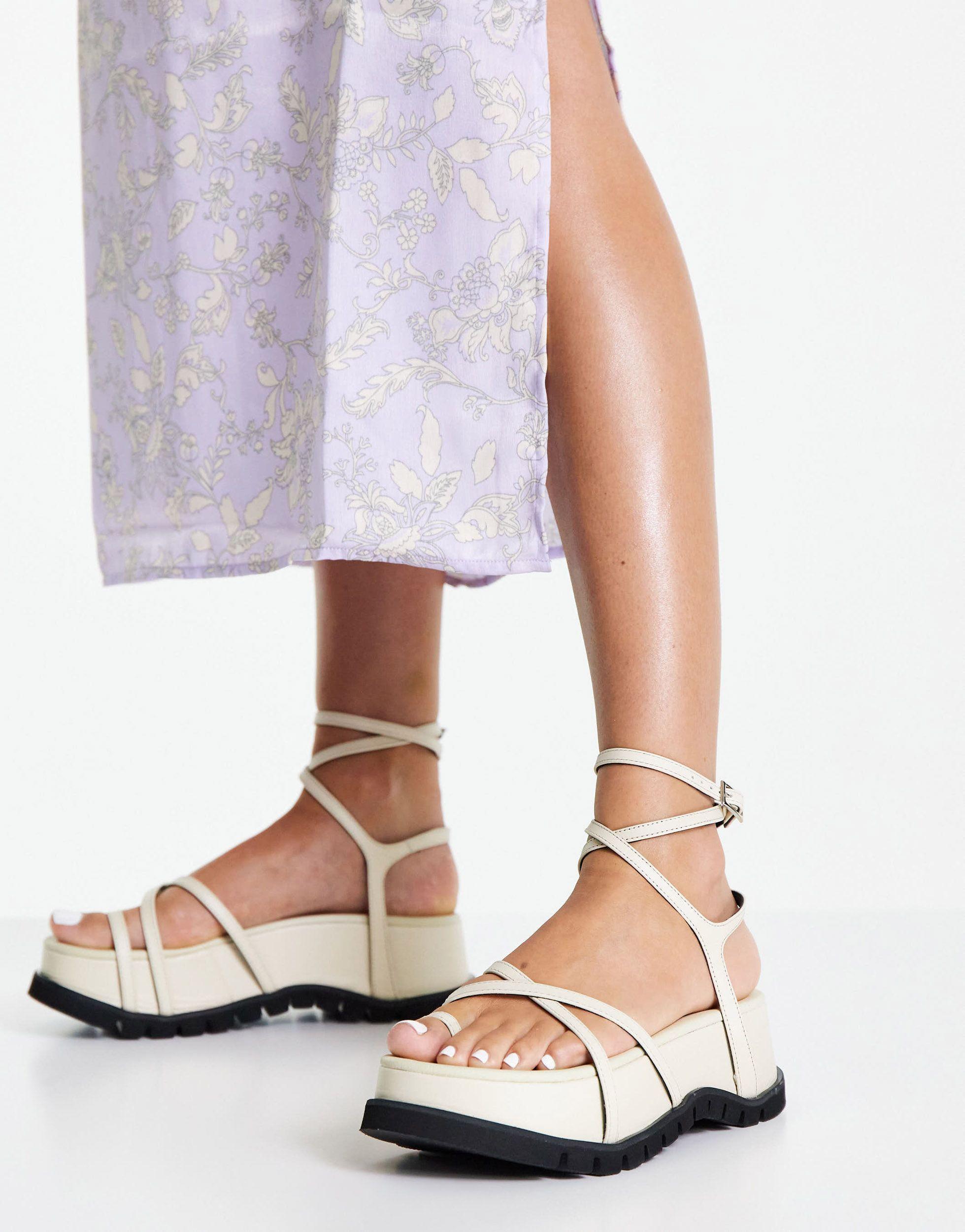 TOPSHOP Petra Leather Chunky Ankle Wrap Sandal in White - Lyst