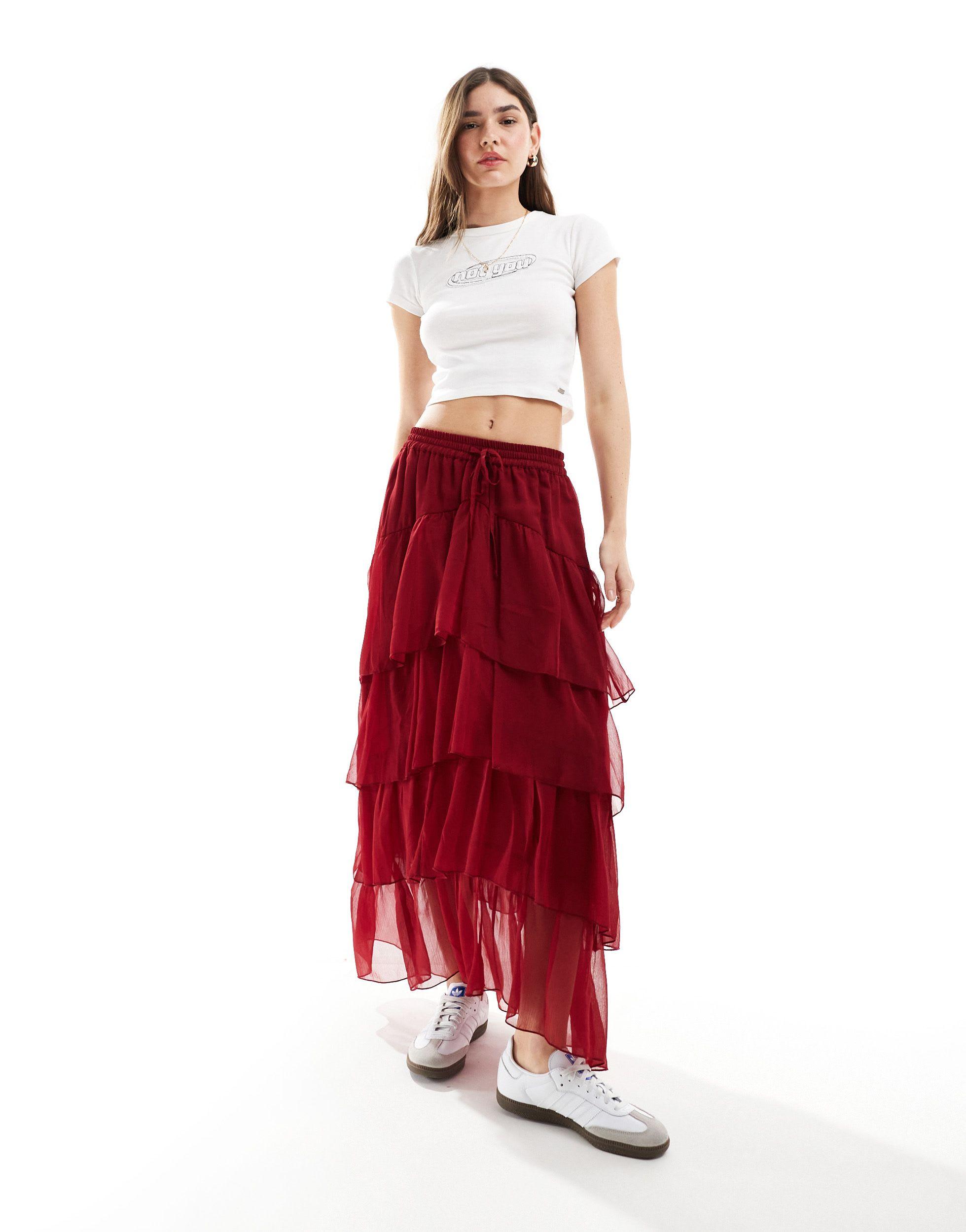 Miss Selfridge Chiffon Tie Maxi Skirt in Red Lyst Australia