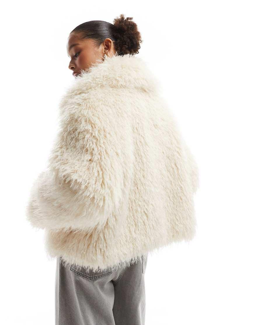 【muguet】shaggy long coat / white Shaggy Long Coat , White Faux Fur , Mongolian Fur , Fluffy