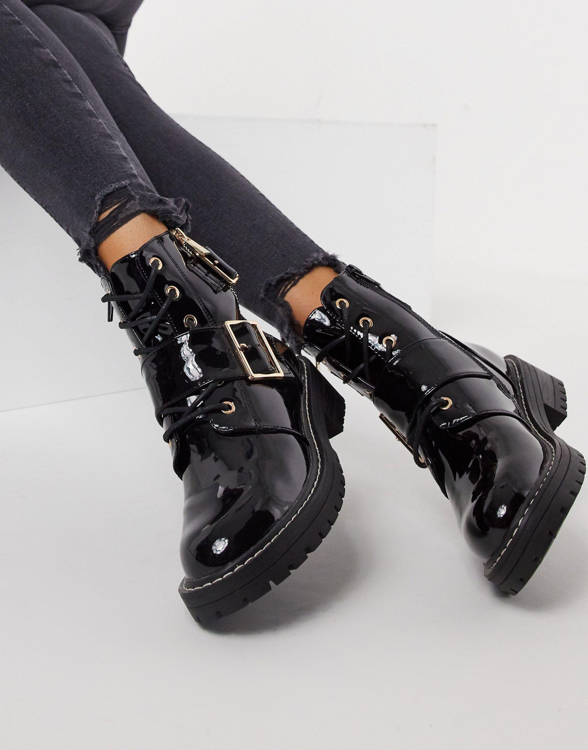Botas negras con cordones y hebillas New Look de color Negro | Lyst