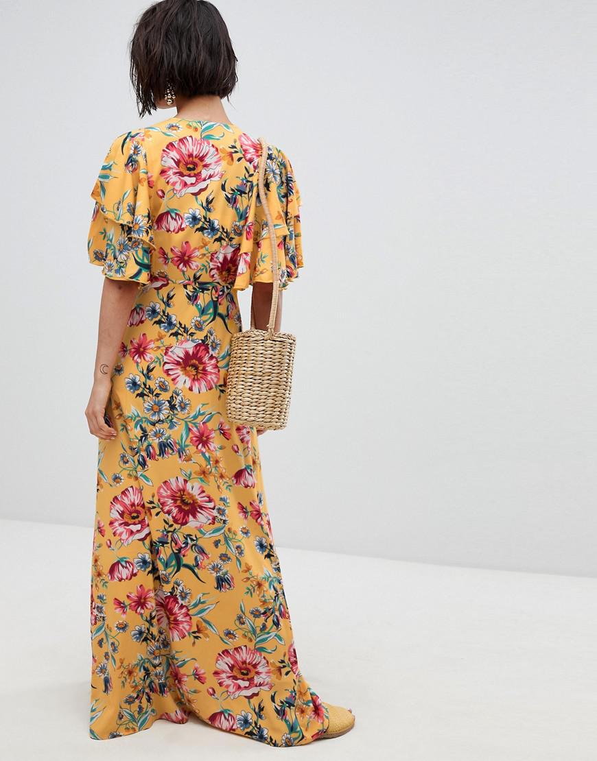 Vero Moda Floral Maxi Dress With Frill Sleeve in Yellow - Lyst