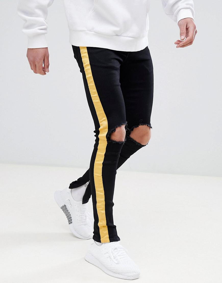 Sixth June Denim Super Skinny Jeans In Black With Yellow Side Stripe for  Men - Lyst
