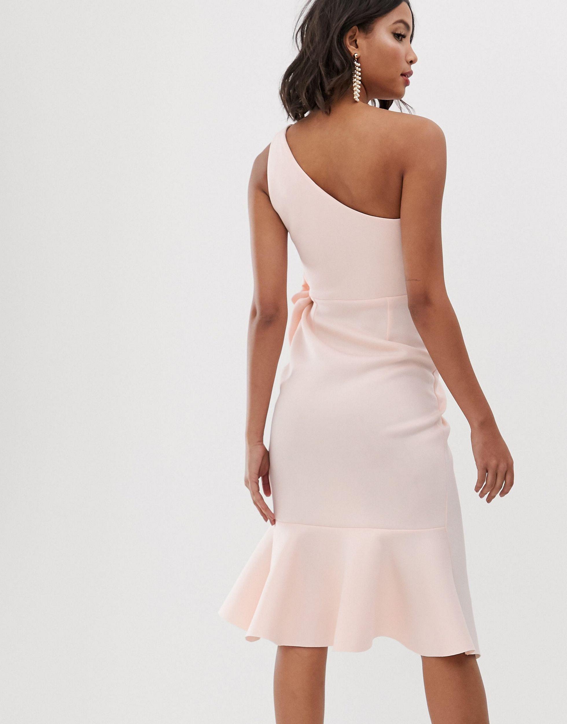 asos design one shoulder tuck detail midi dress