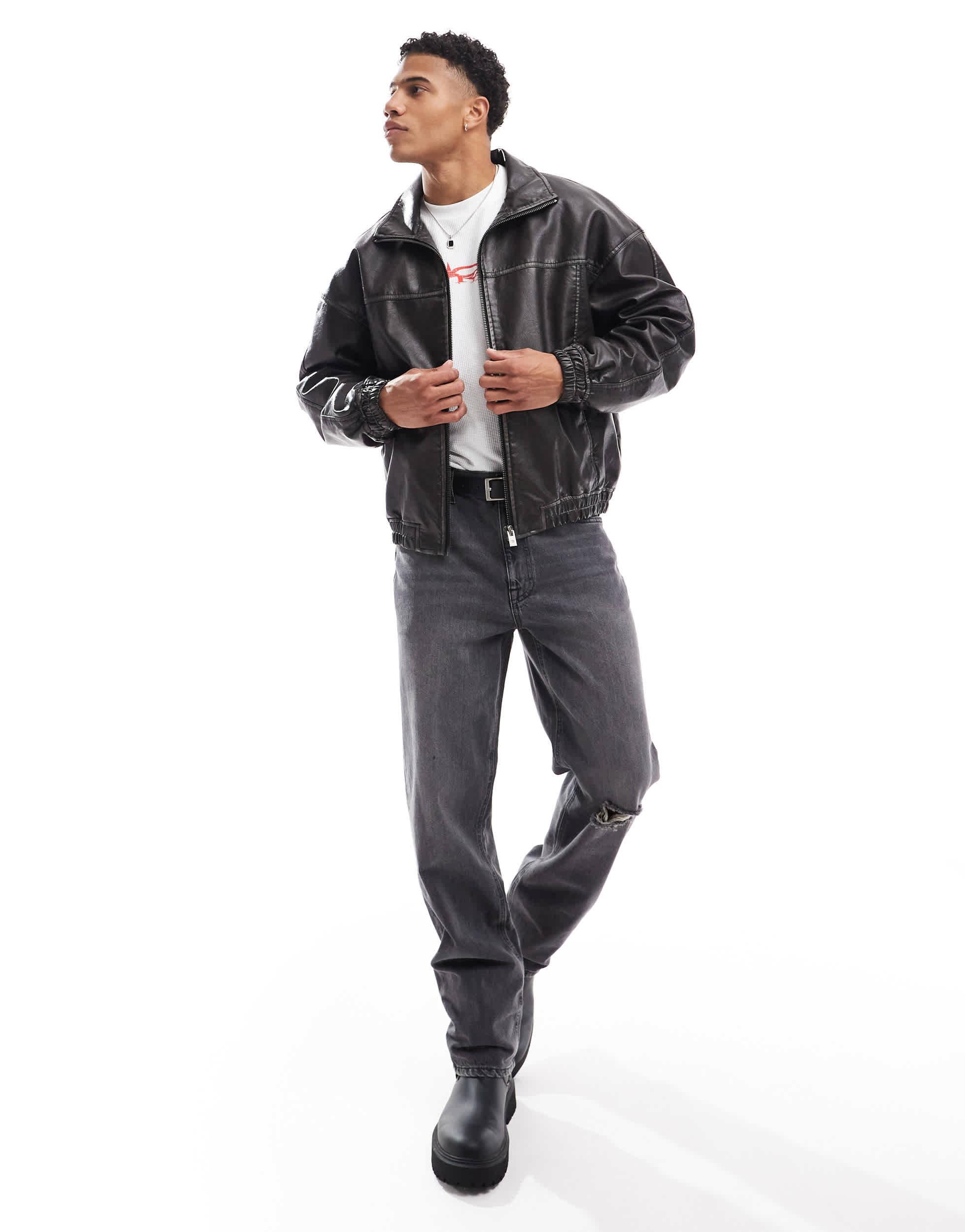 Veste en similicuir delave Bershka pour homme en coloris Bleu Lyst