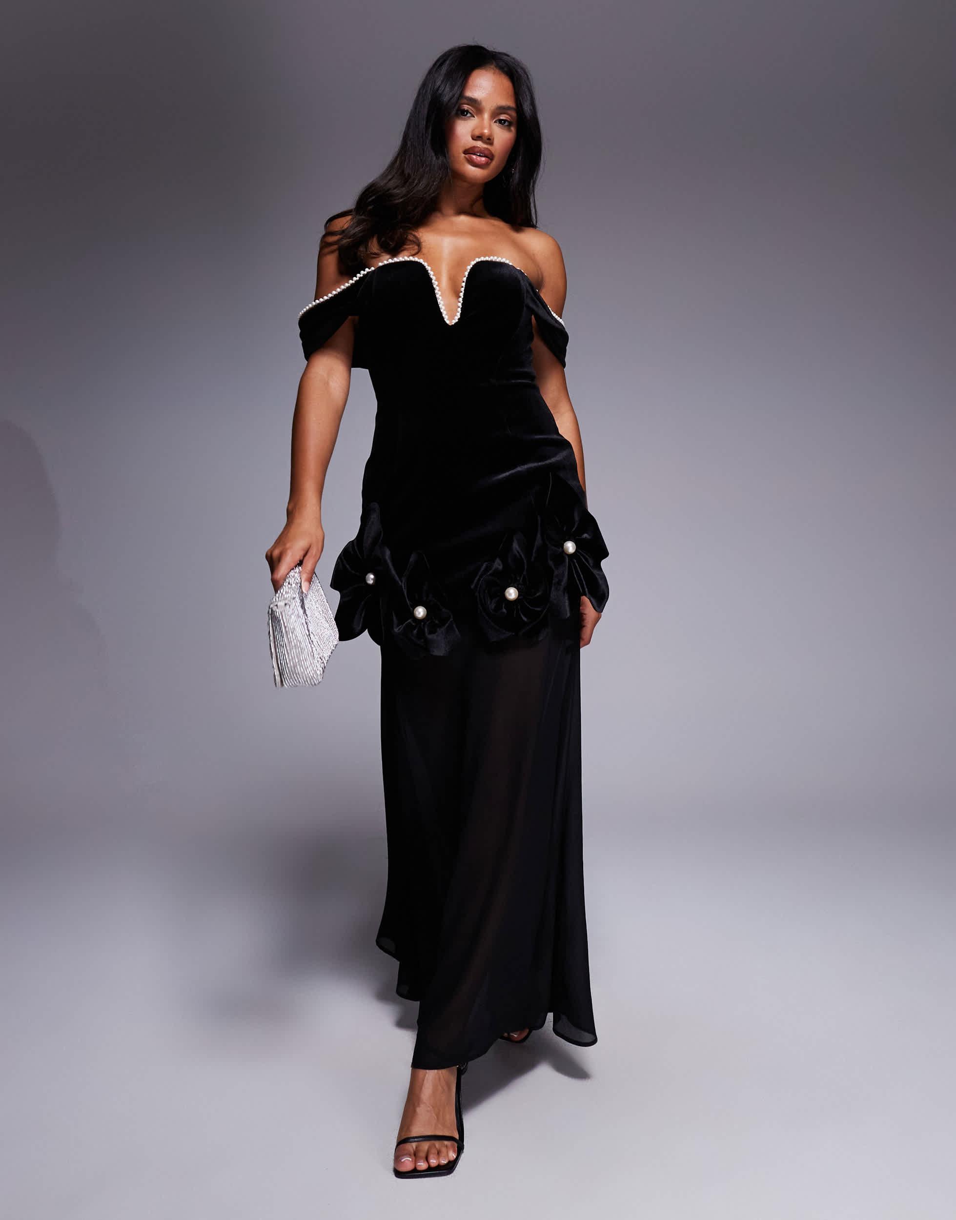 dress skirt black Midnight Reveries Black Floral Velvet Short Sleeve Corset Dress main image 1