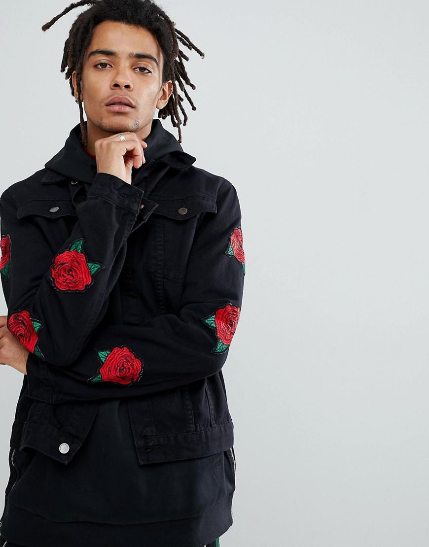 Criminal Damage Denim Jacket In Black With Roses for Men | Lyst