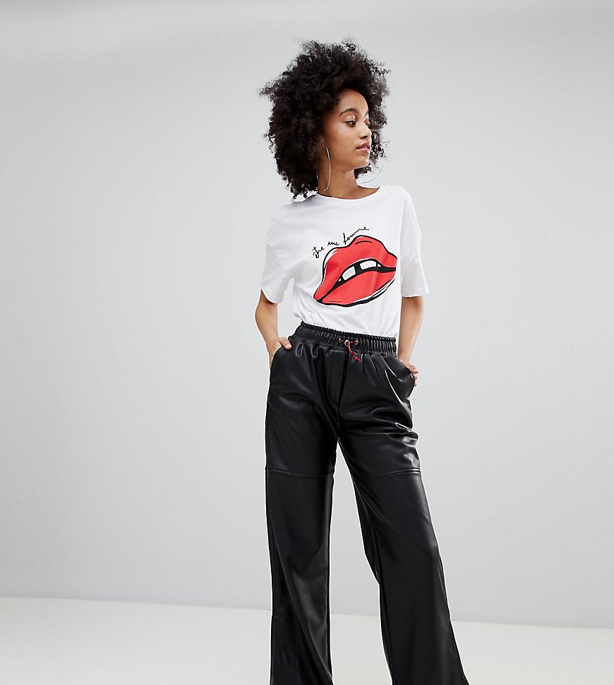 Bershka Leather Look Wide Leg Pants in 