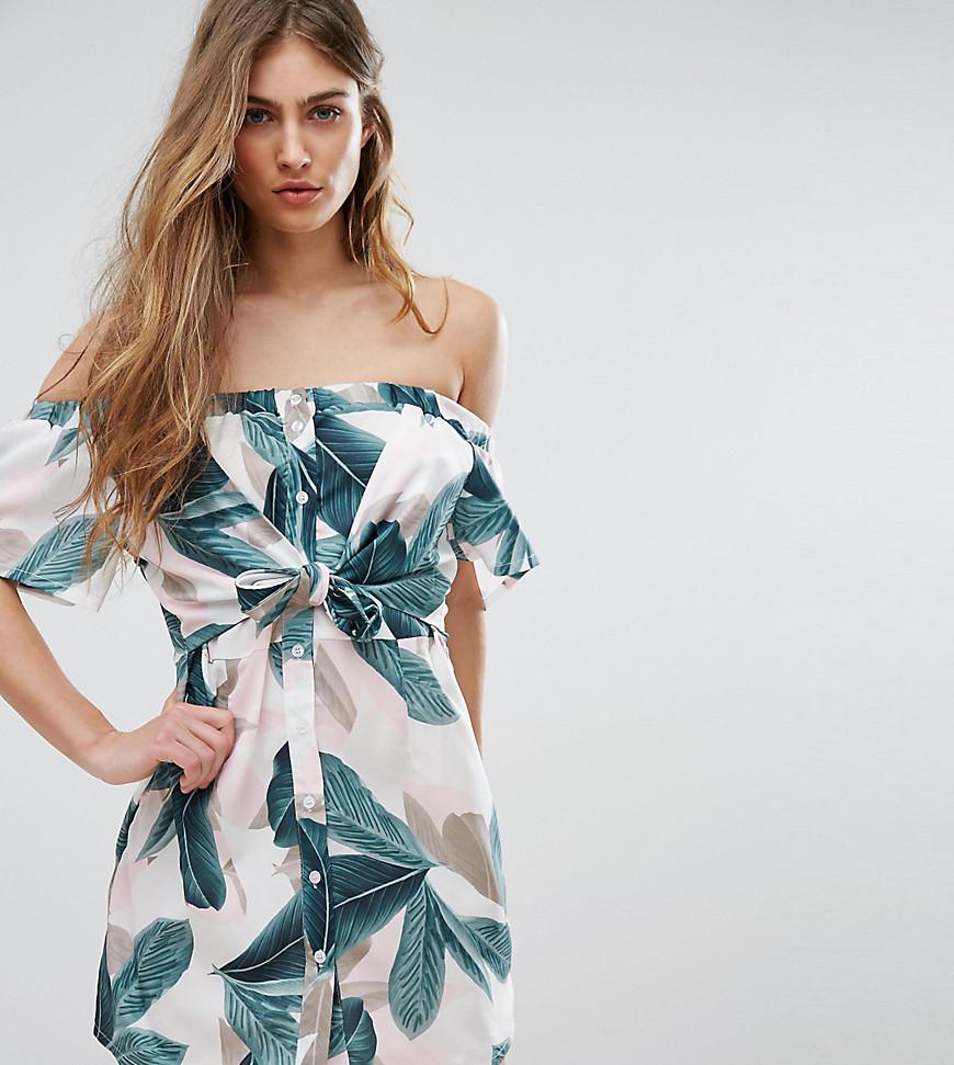 tropical print bardot scuba dress