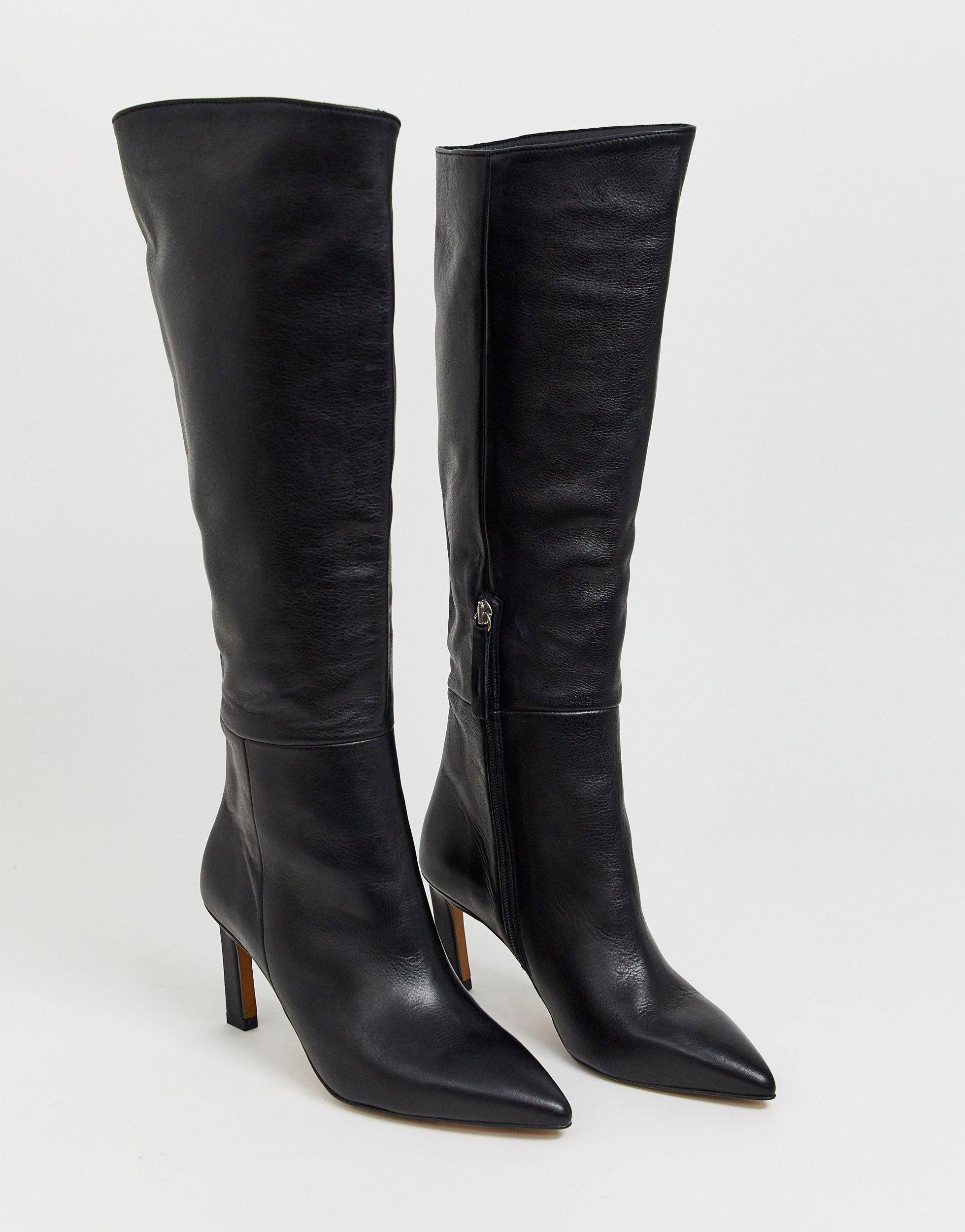 black pull on knee high boots