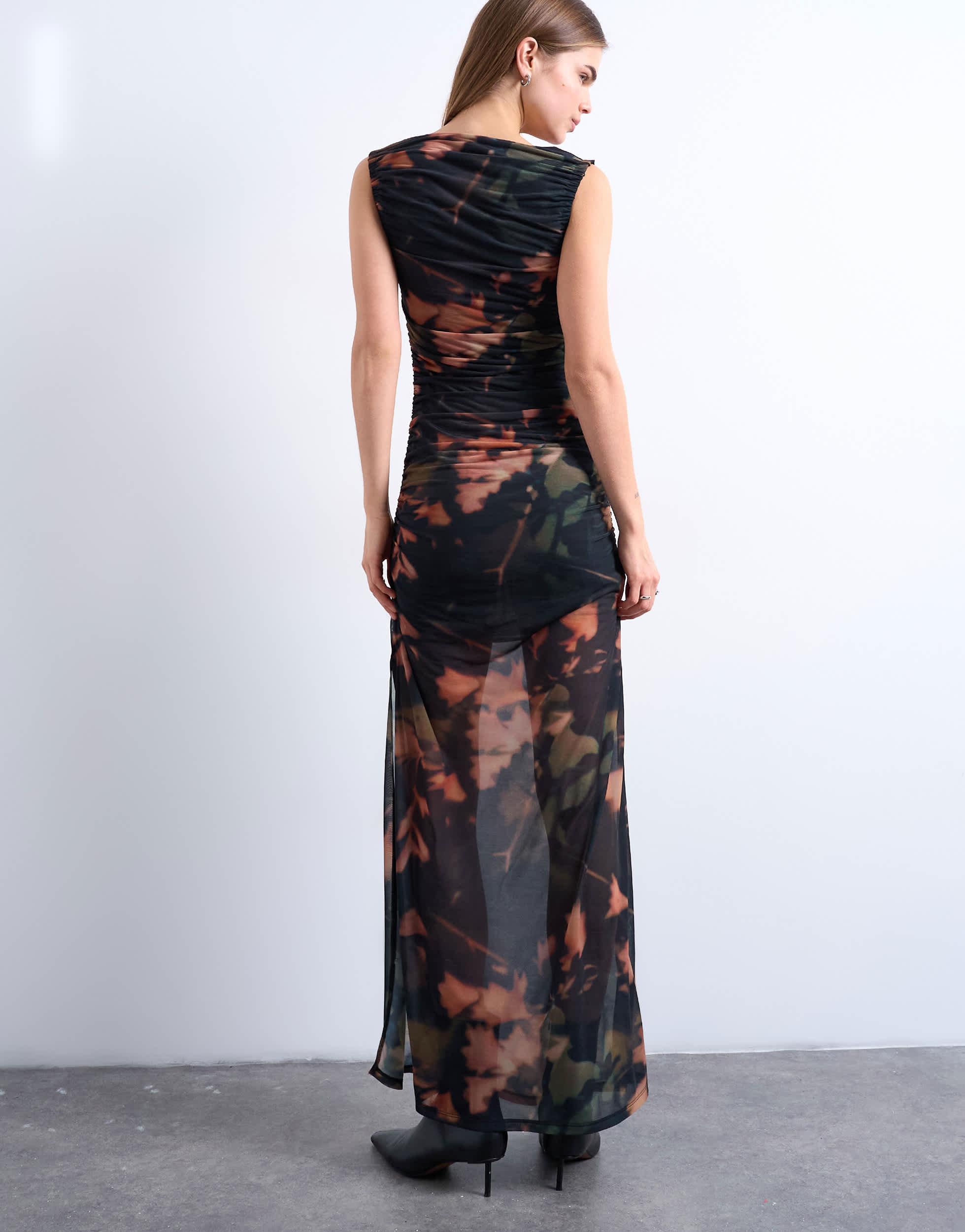 topshop floral mesh dress Topshop flocked floral mesh midi dress with contrast slip lining in multi