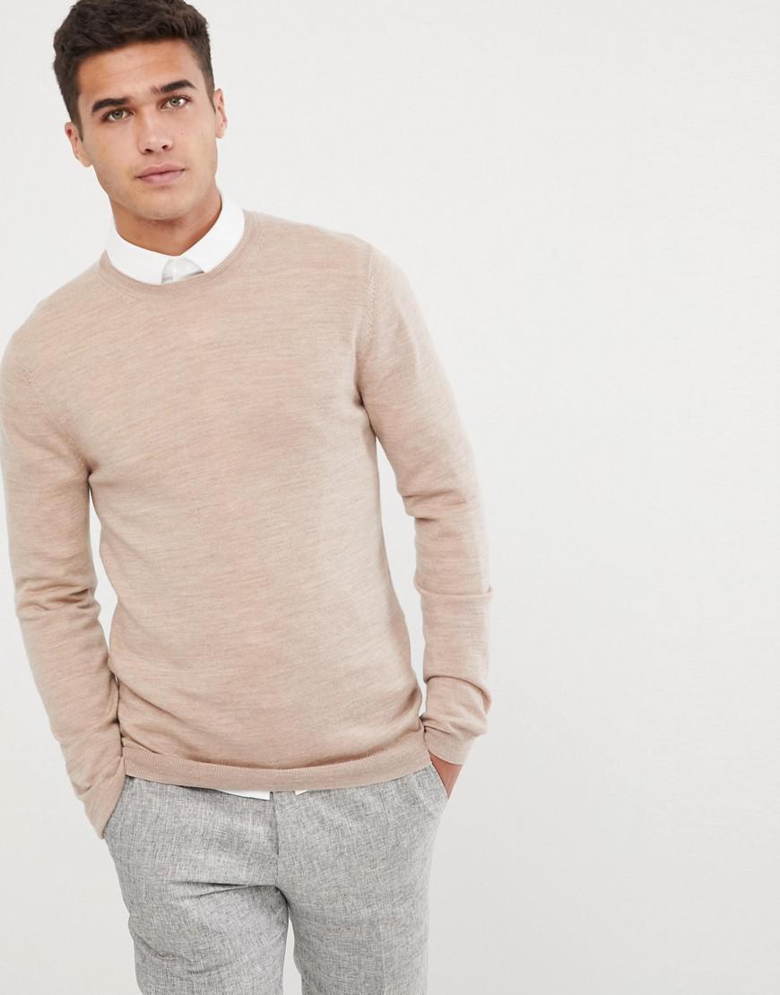 ASOS Muscle Fit Merino Wool Sweater In Oatmeal in Natural for Men | Lyst