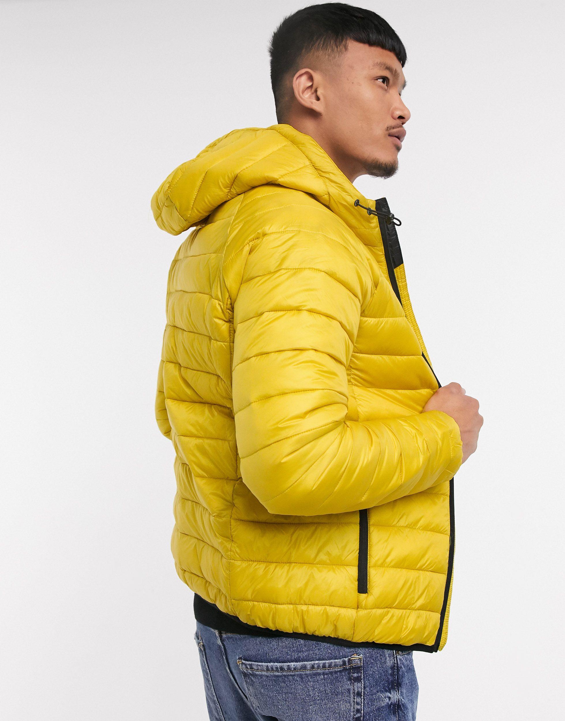 Bershka Padded Puffer Jacket With Hood in Yellow for Men | Lyst