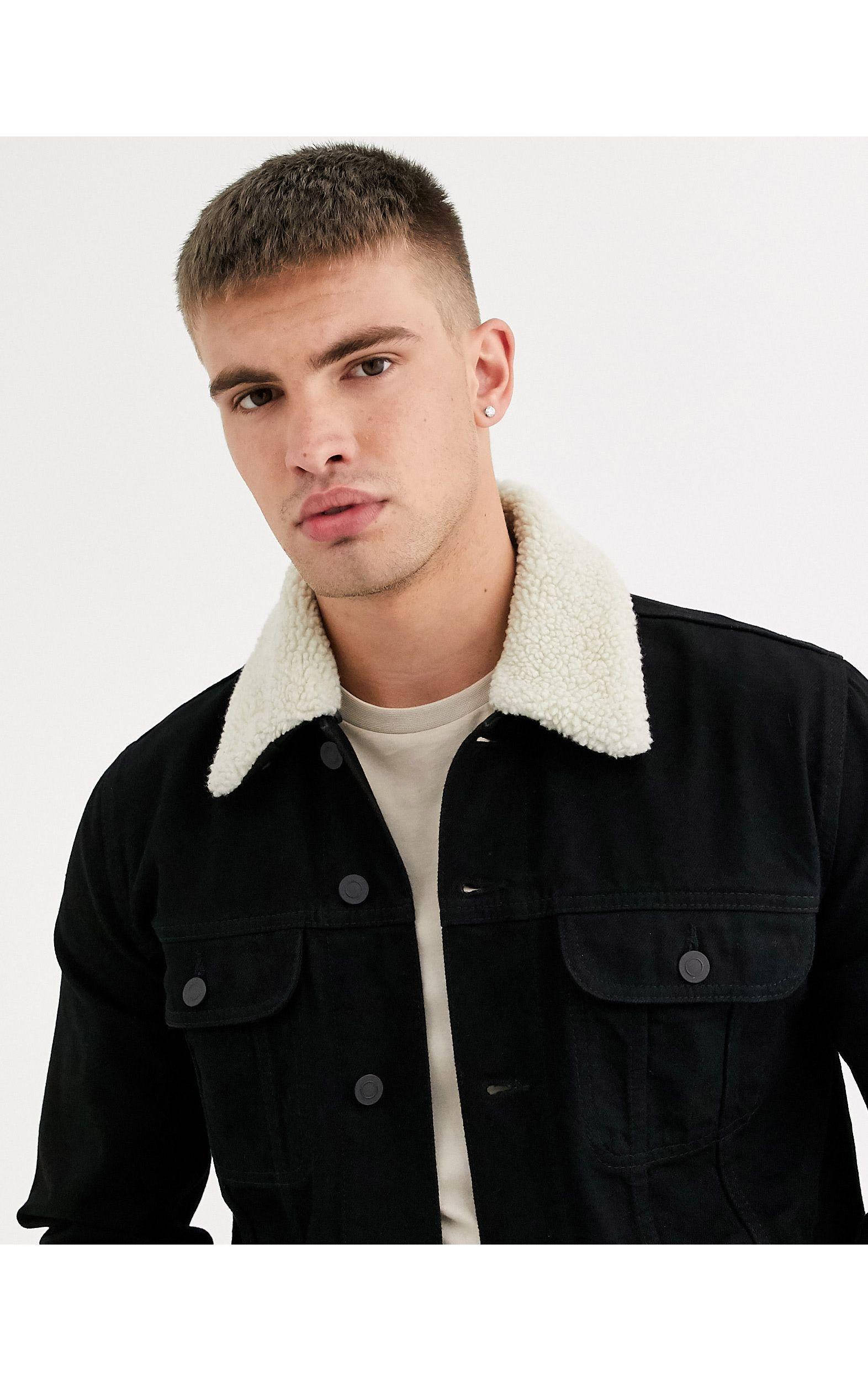 black denim jacket borg collar