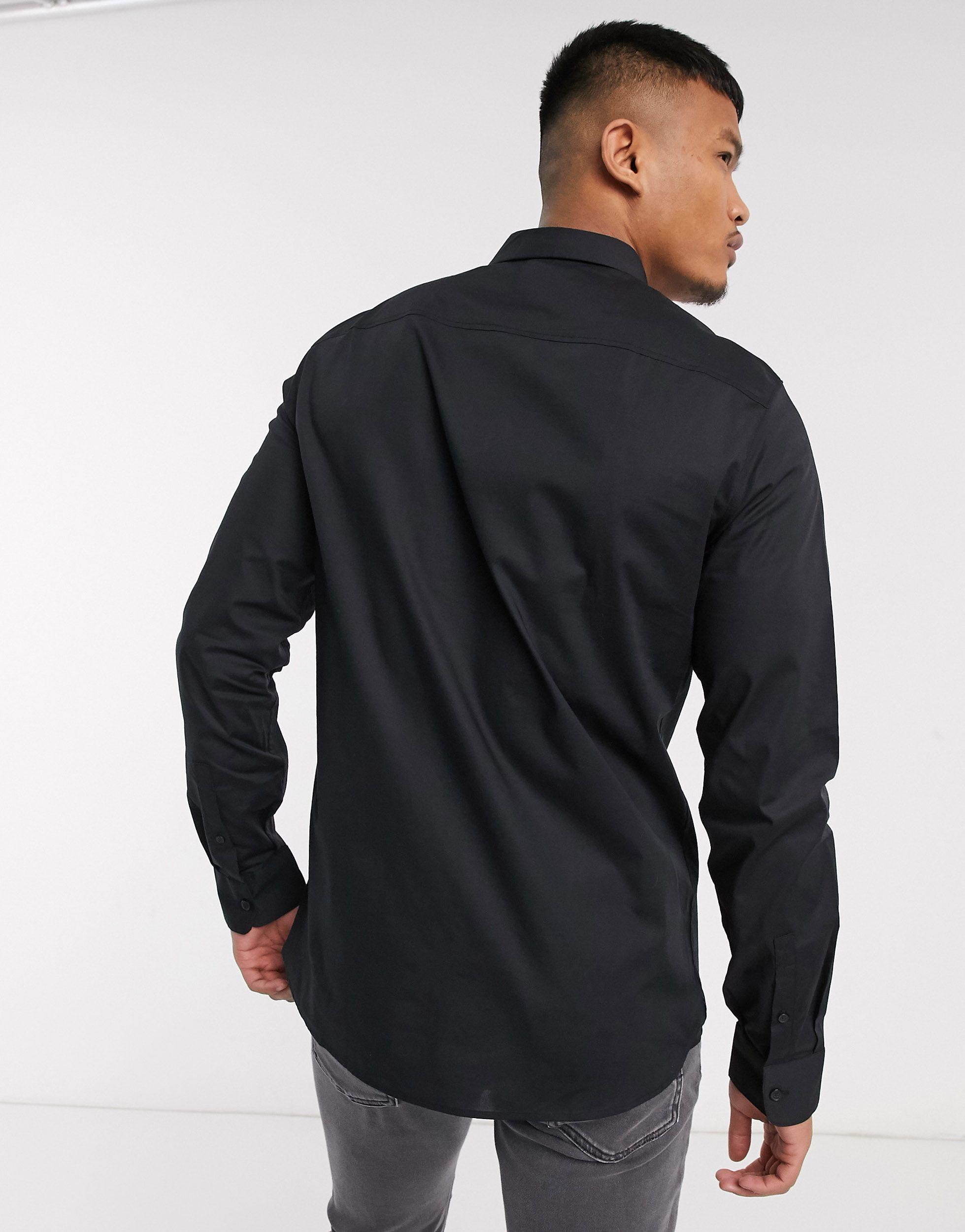 Armani Exchange Contrast Logo Long Sleeve Shirt in Black for Men | Lyst