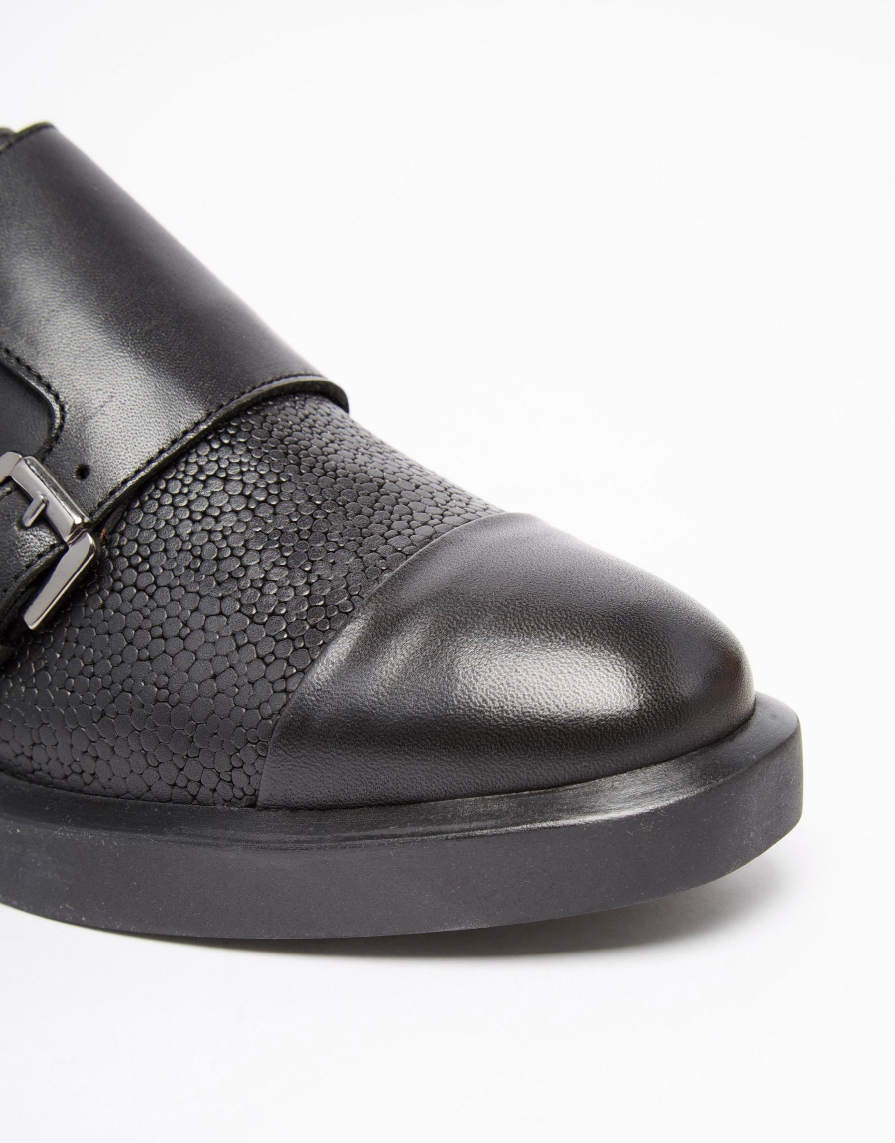 Bronx Leather Buckle Flat Monk Shoes in Black Lyst