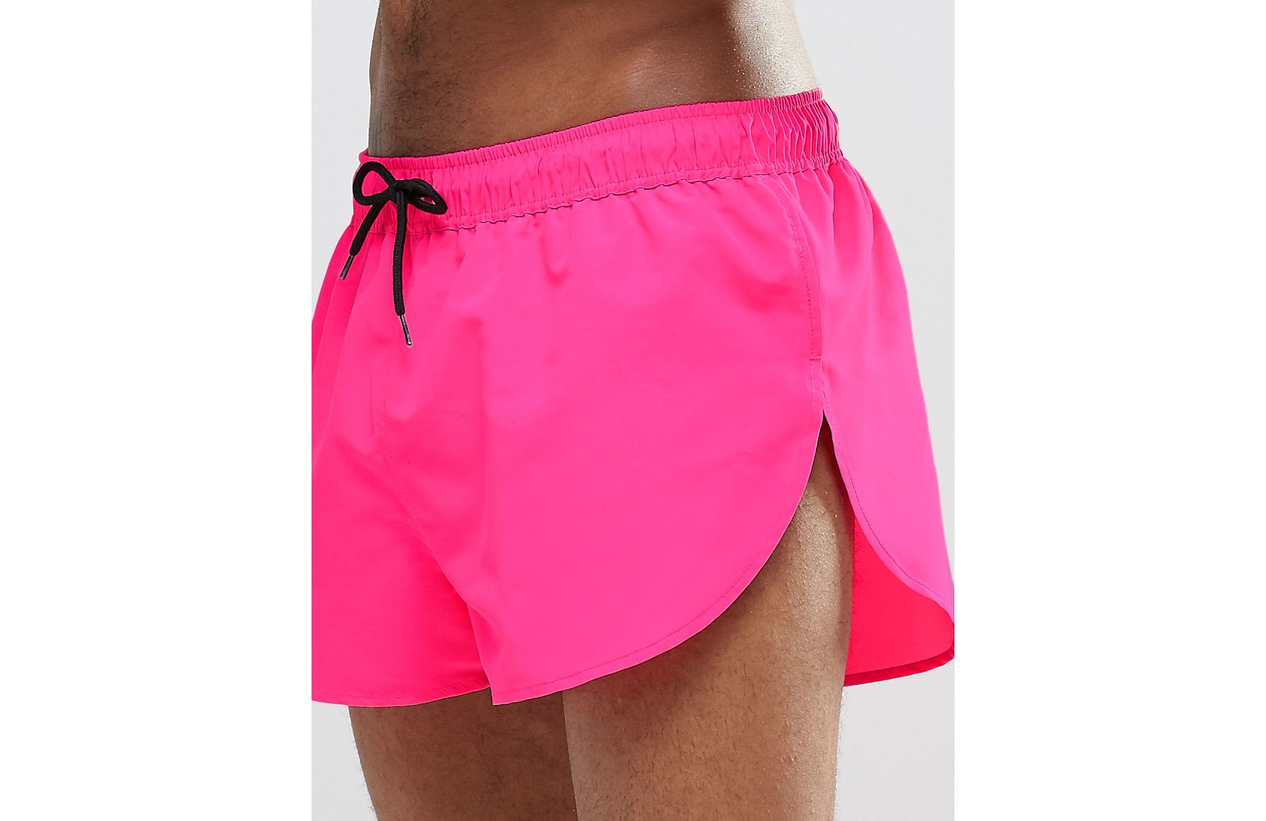 ASOS Synthetic Super Short Length Swim Shorts In Neon Pink With Side