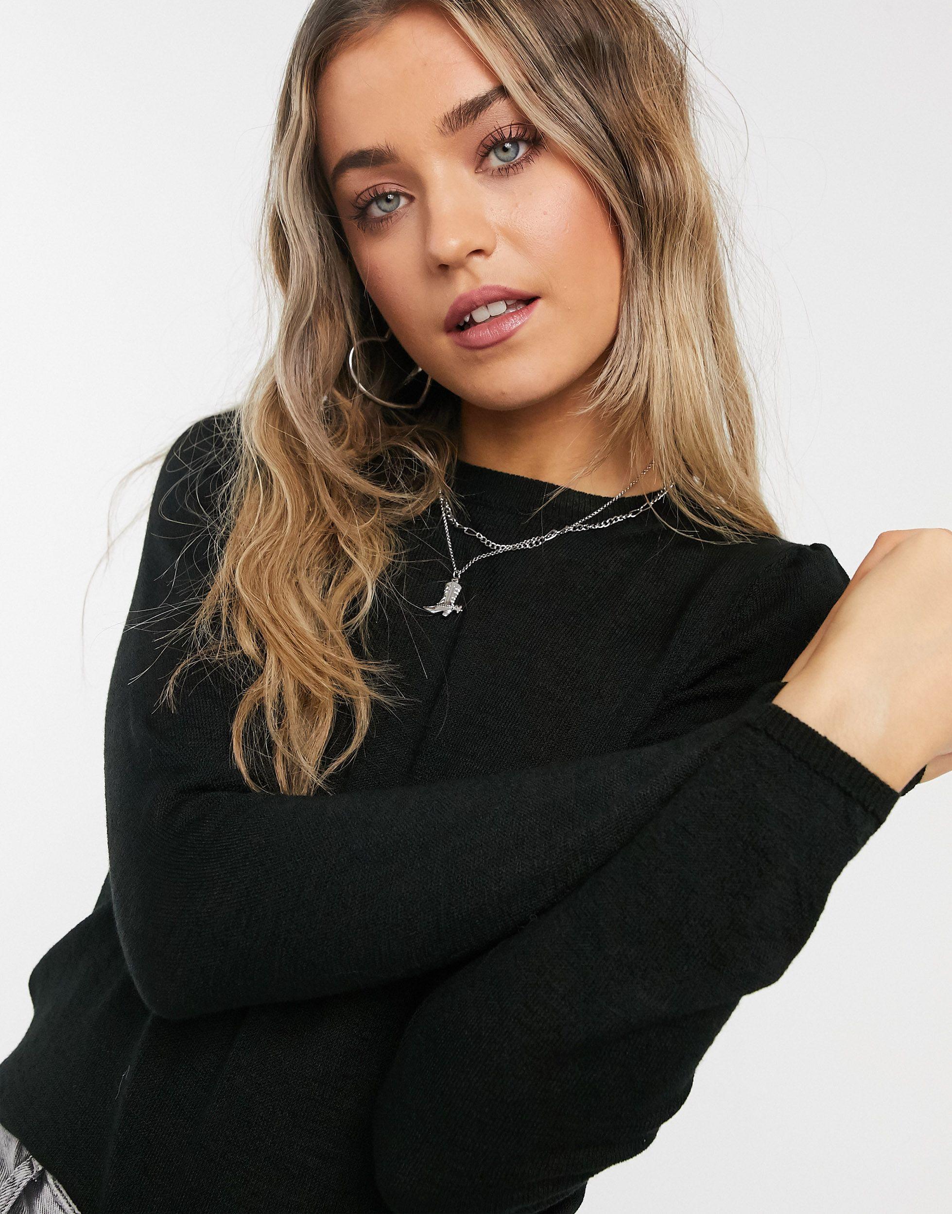 black puff shoulder jumper