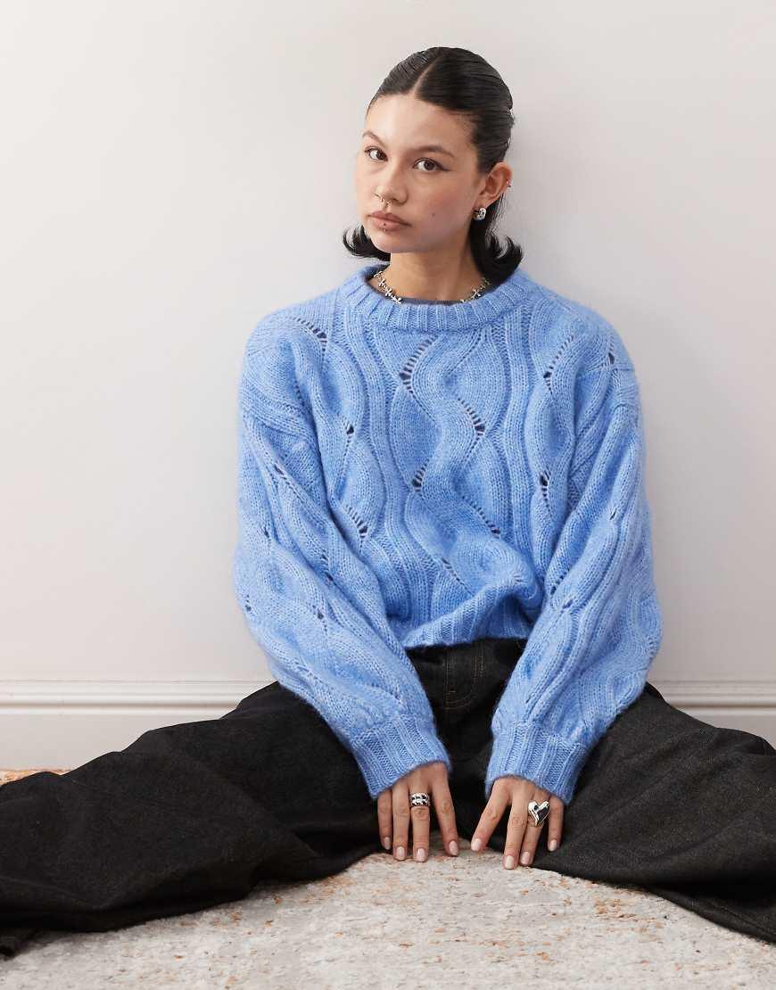 Monki Boxy Cropped Cable Knit Jumper in Blue Lyst UK