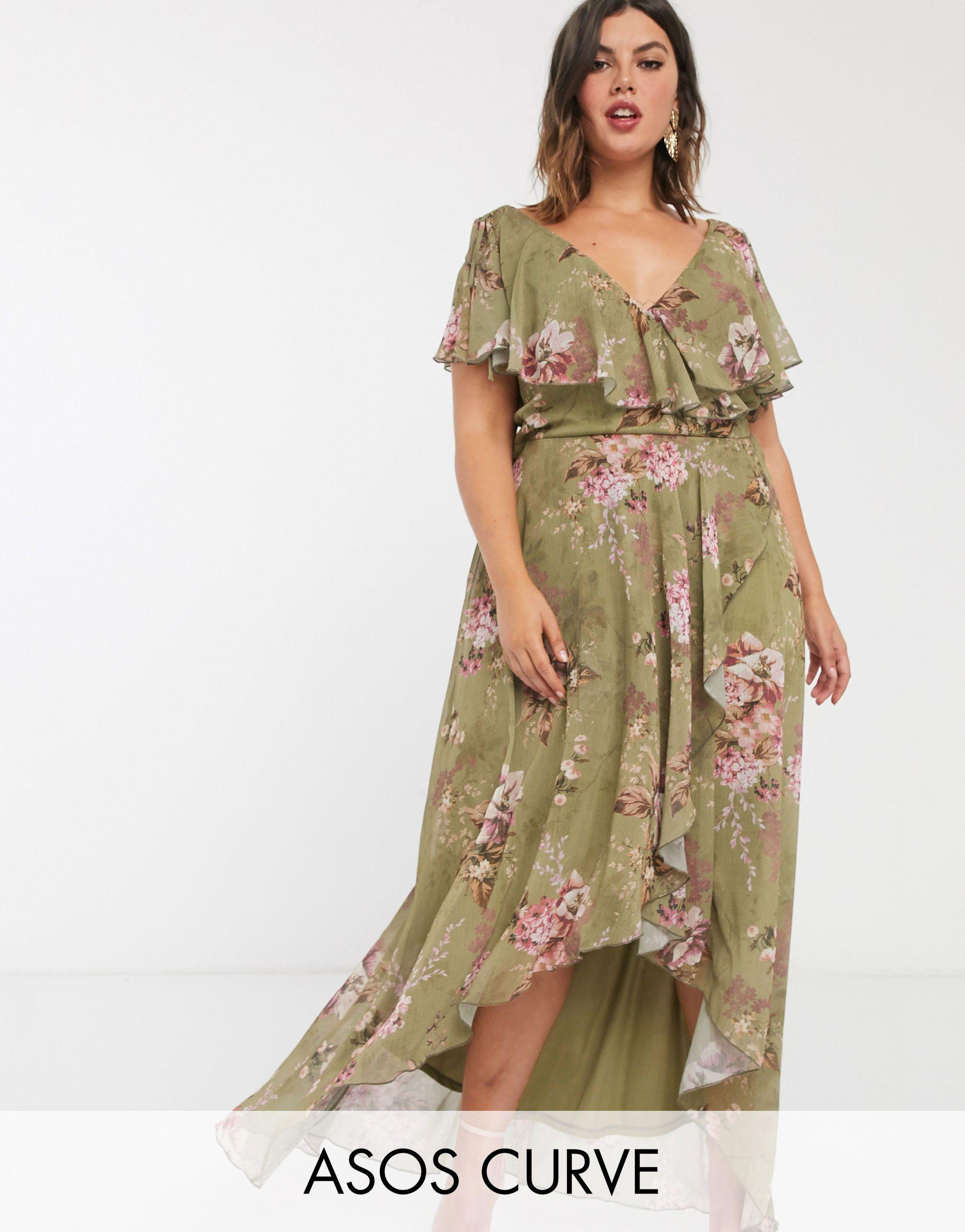 cape back dipped hem maxi dress