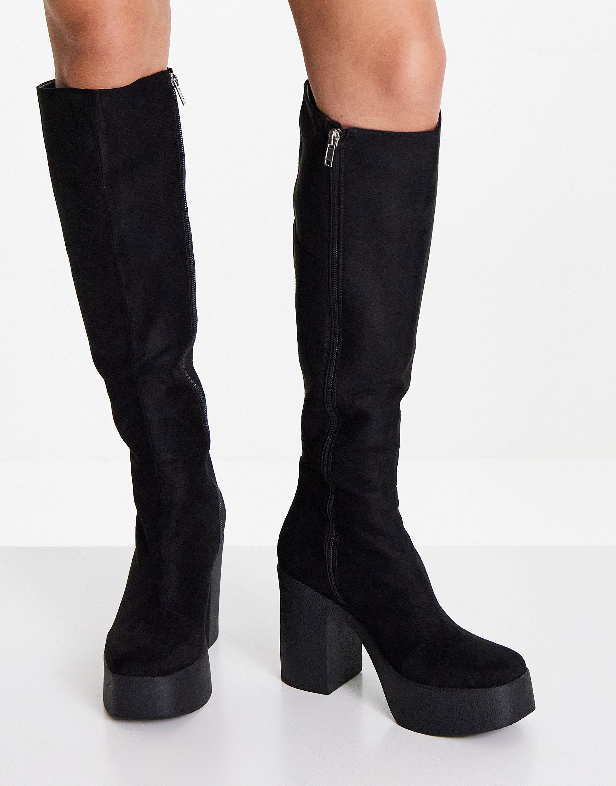 LAMODA Knee High Platform Boots in Black | Lyst