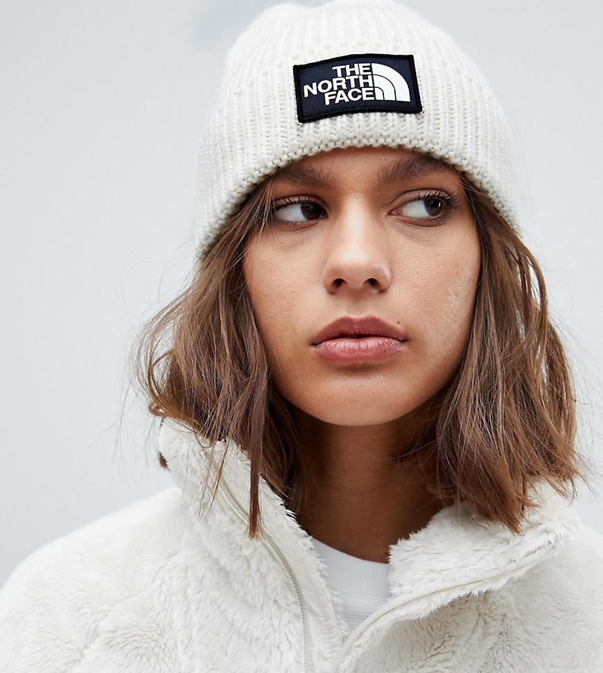 The North Face Logo Patch Knitted Beanie in White | Lyst Australia