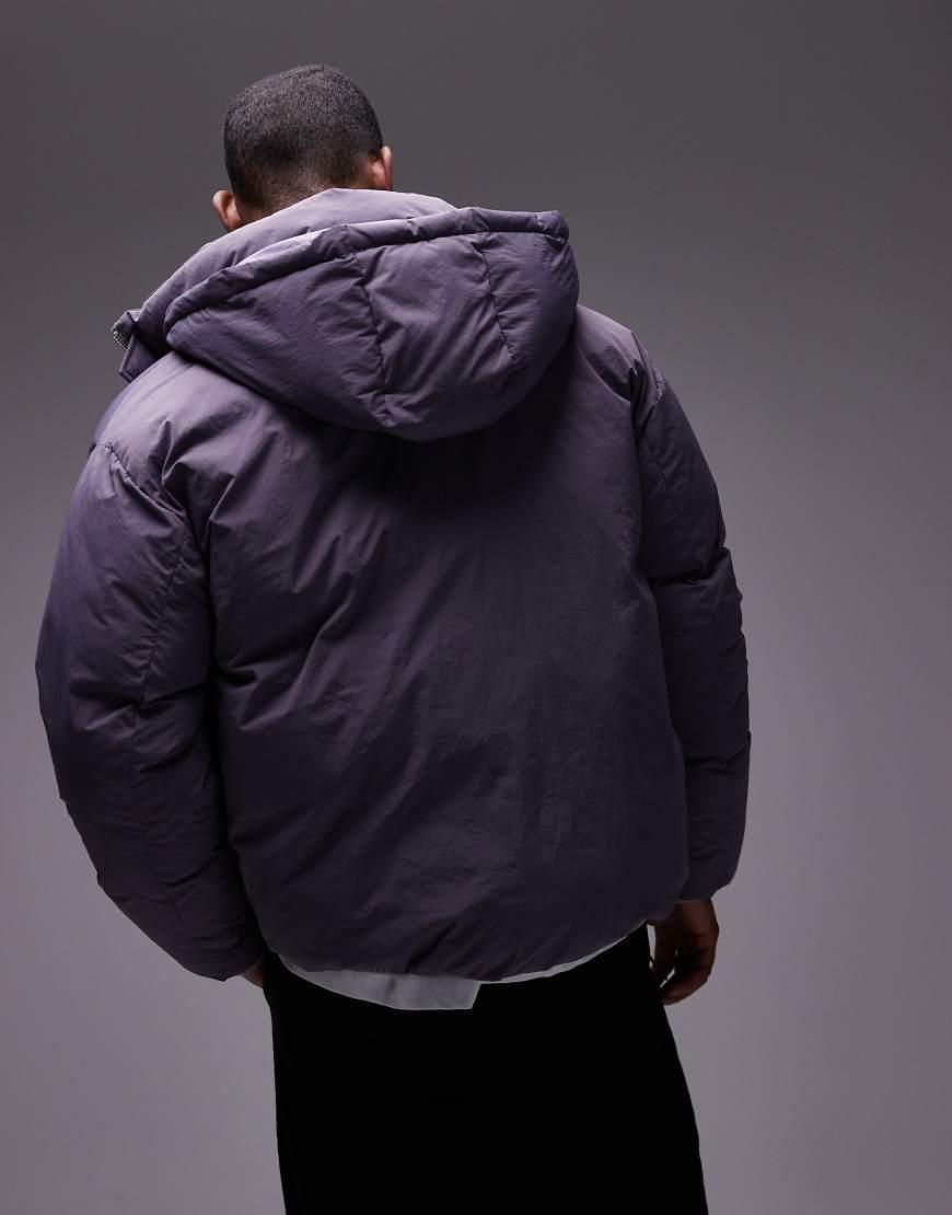 Blue Topman Puffer Coat TOPMAN Collared Puffer Jacket In Purple