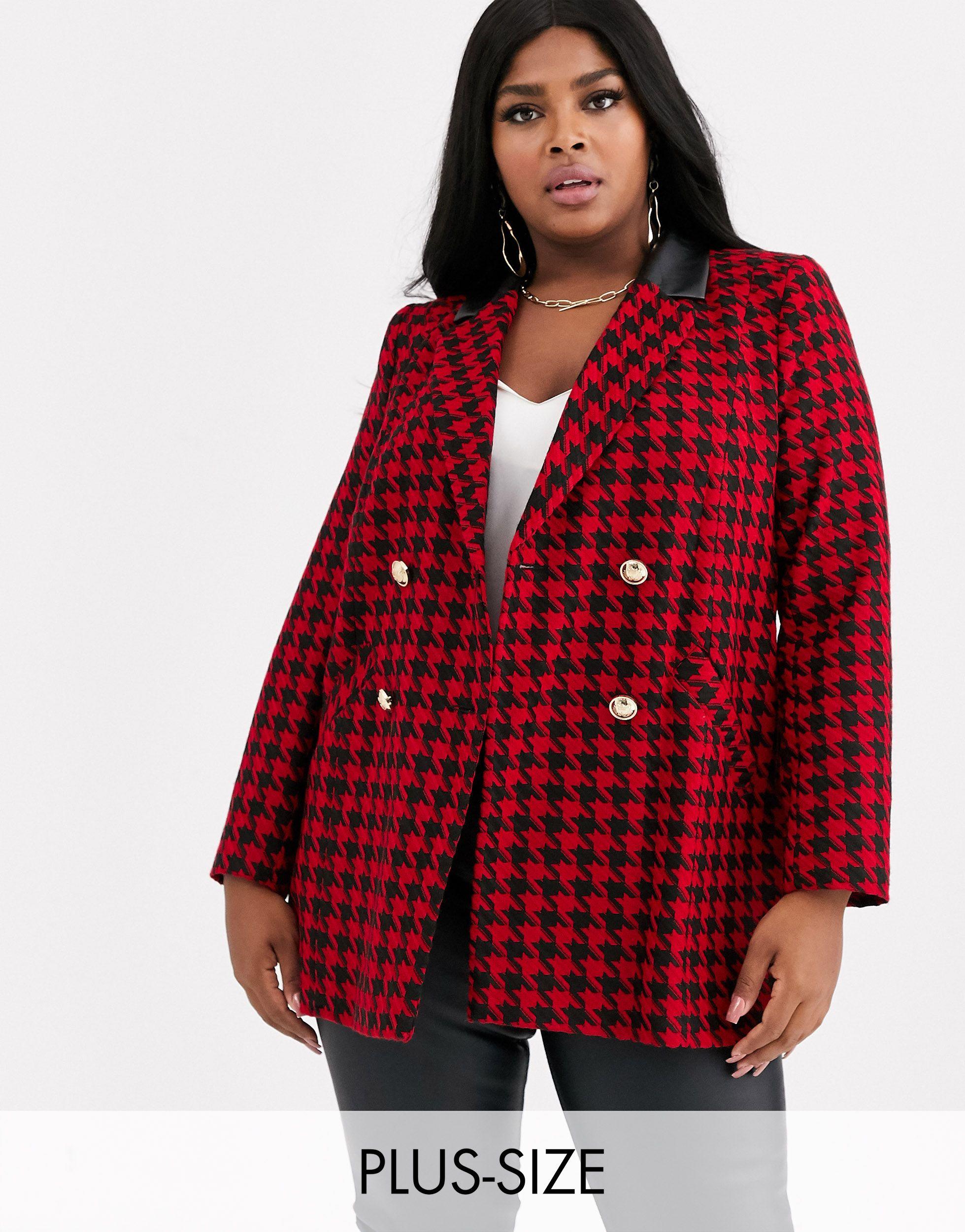River Island Red Dogtooth Print Double Breasted Jacket - Lyst