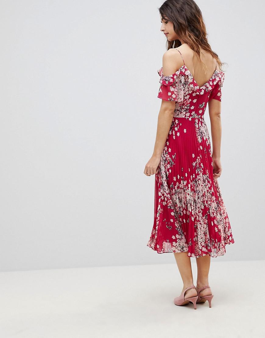 floral pleated midi dress oasis