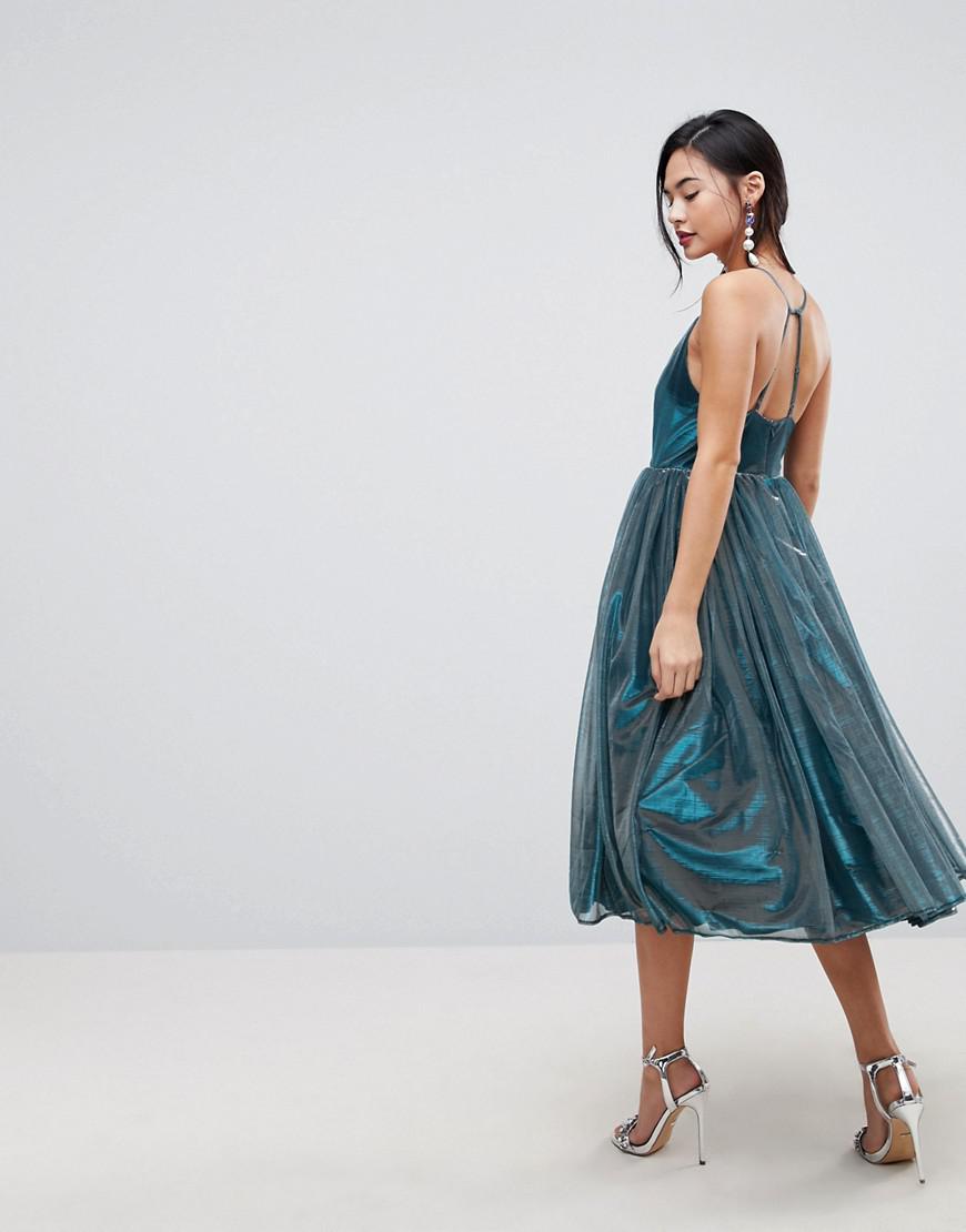 Metallic tulle midi clearance dress