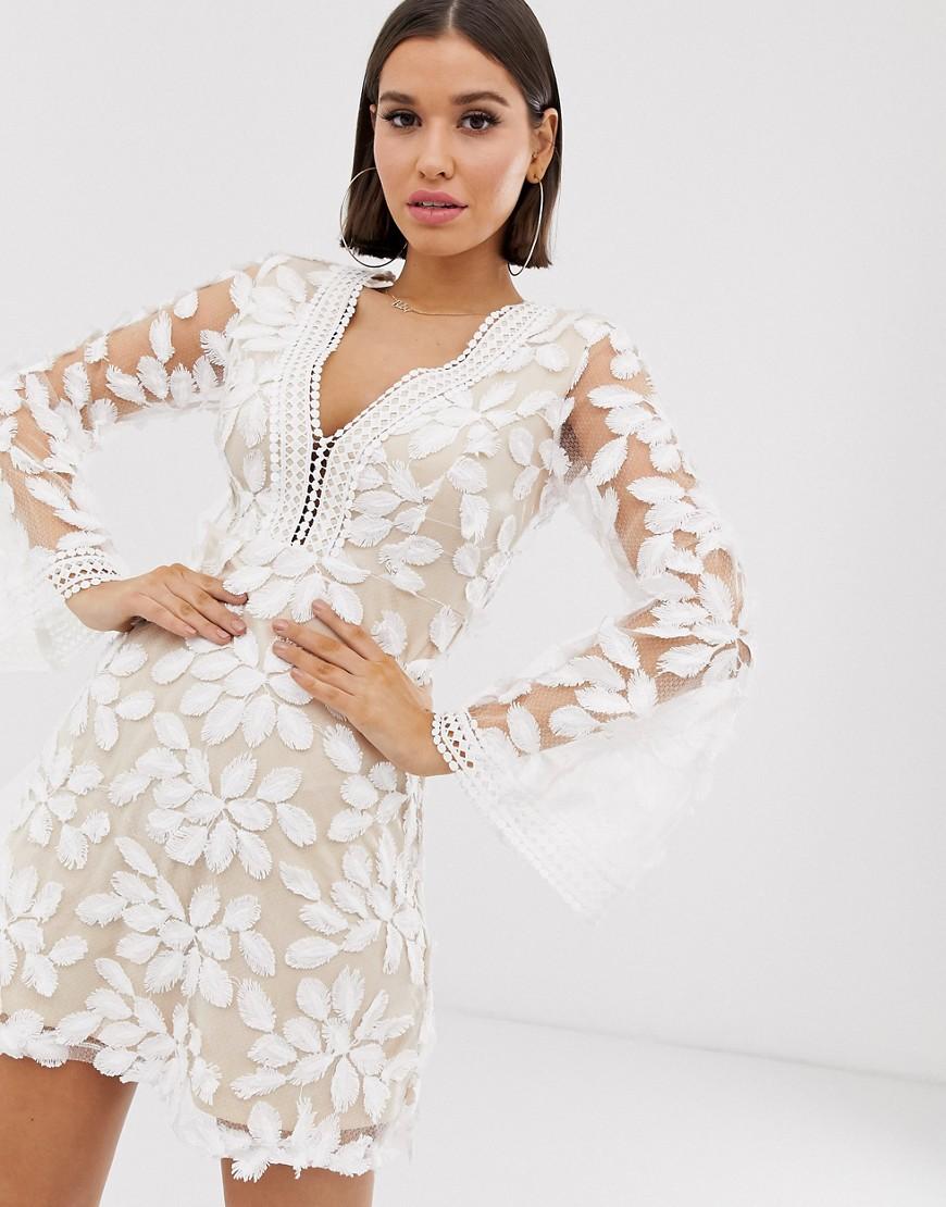Love Triangle Floral Embroidered Long Sleeve Dress in White | Lyst