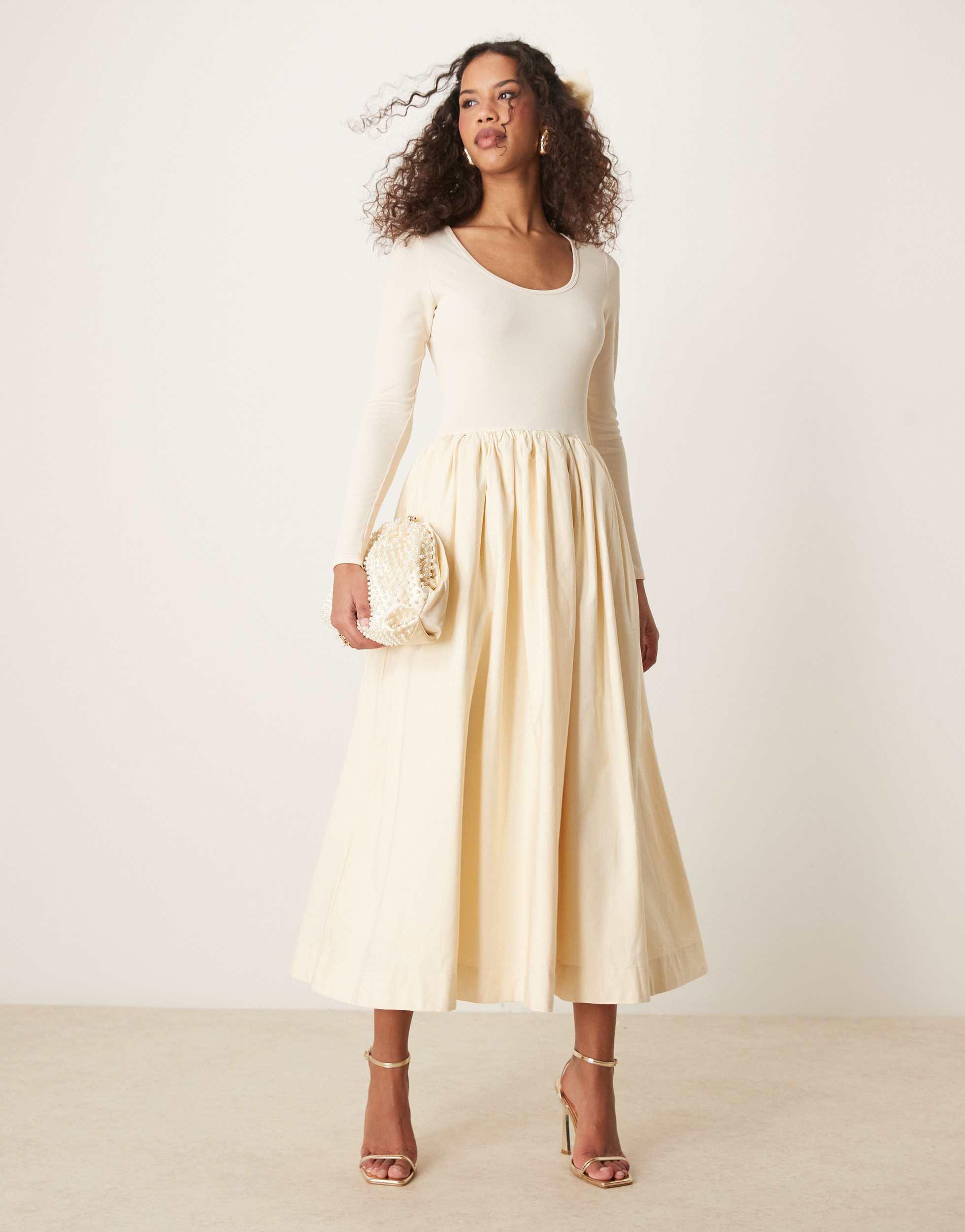 Sister Jane Fitted Midi Dress With Pockets in Natural | Lyst