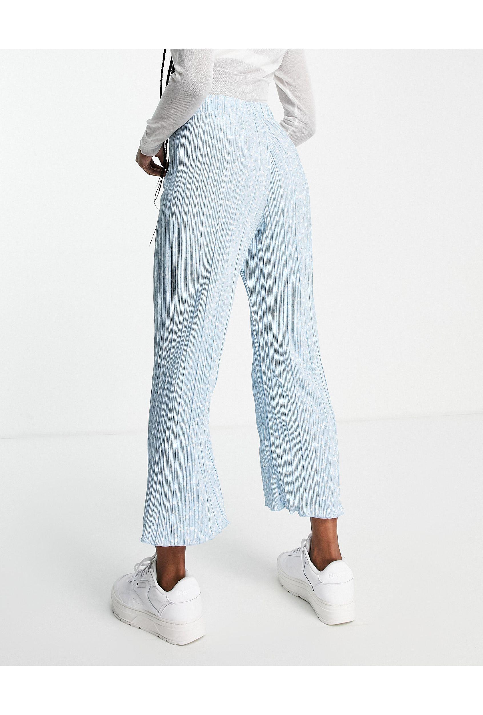 Ocean Plisse Floral Wide Leg Trousers 