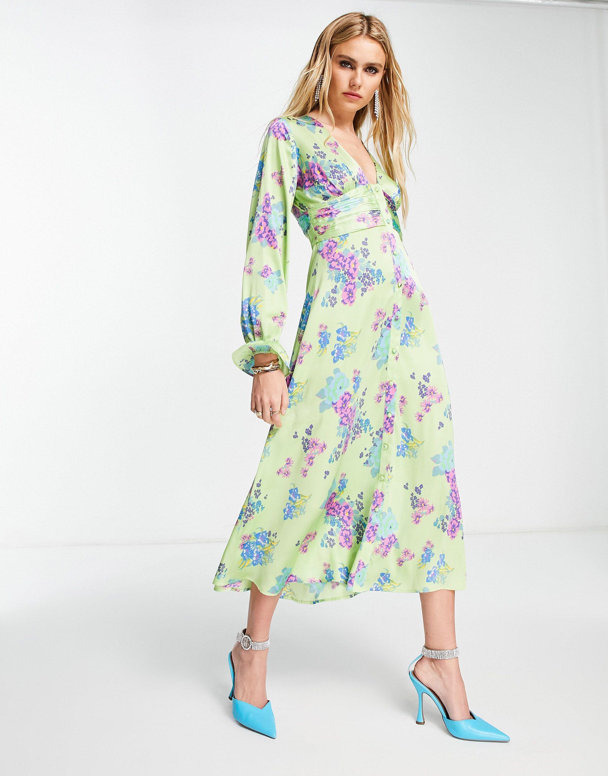 Midi Tea Dress With Fluted Sleeves 