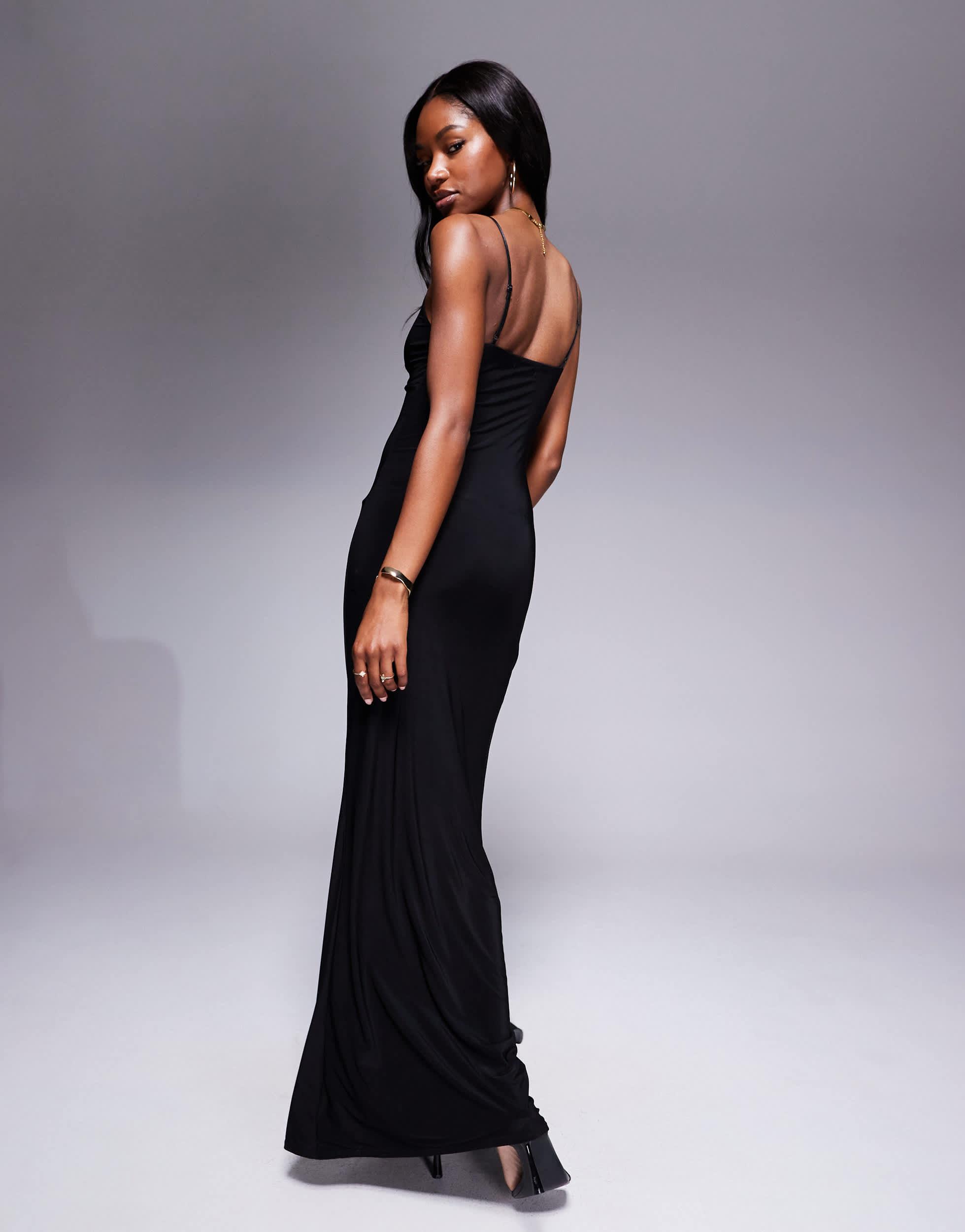 Black Dress Robe Noir Moulante Longue Black Long Sleeve Slash Neck