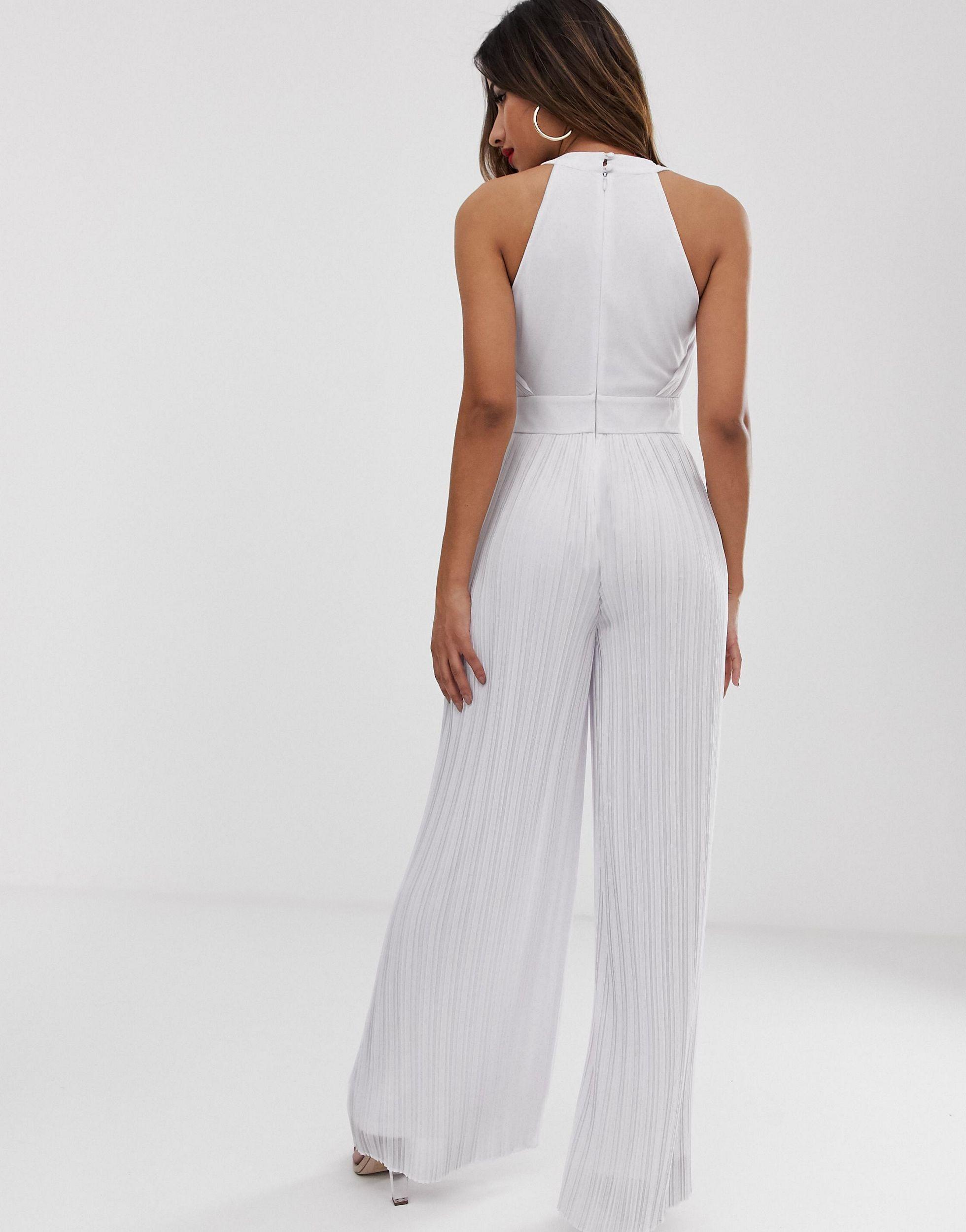 Tfnc Halter Neck Pleated Jumpsuit In White E08