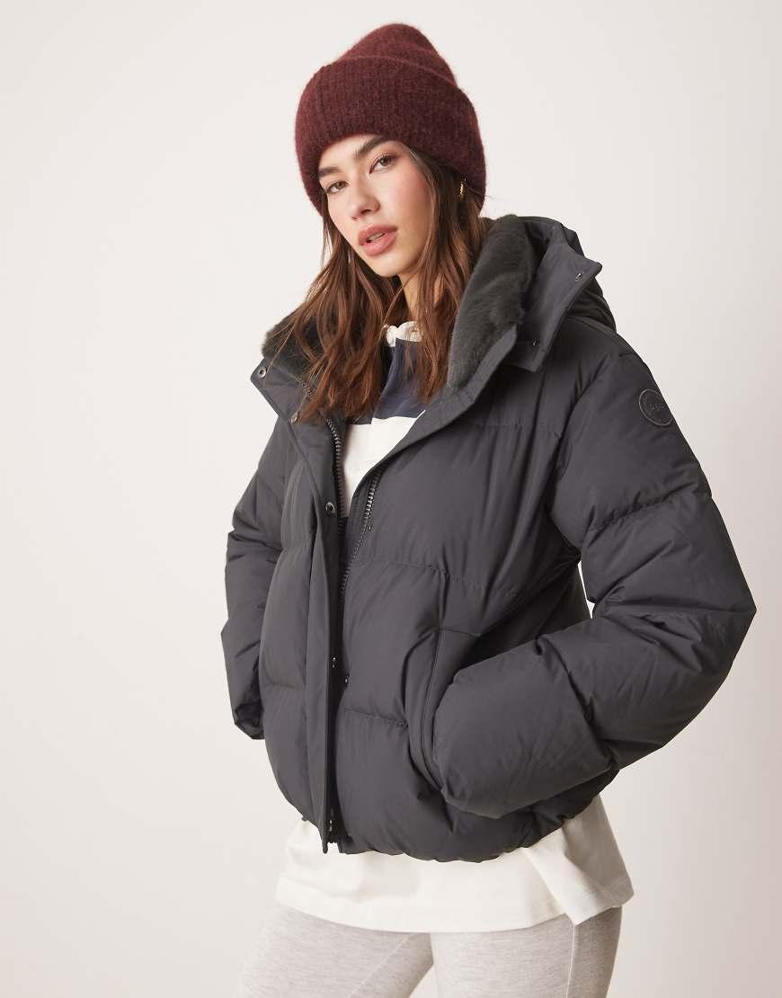 Abercrombie Ultra Long Puffer Faux Leather Puffer Jacket