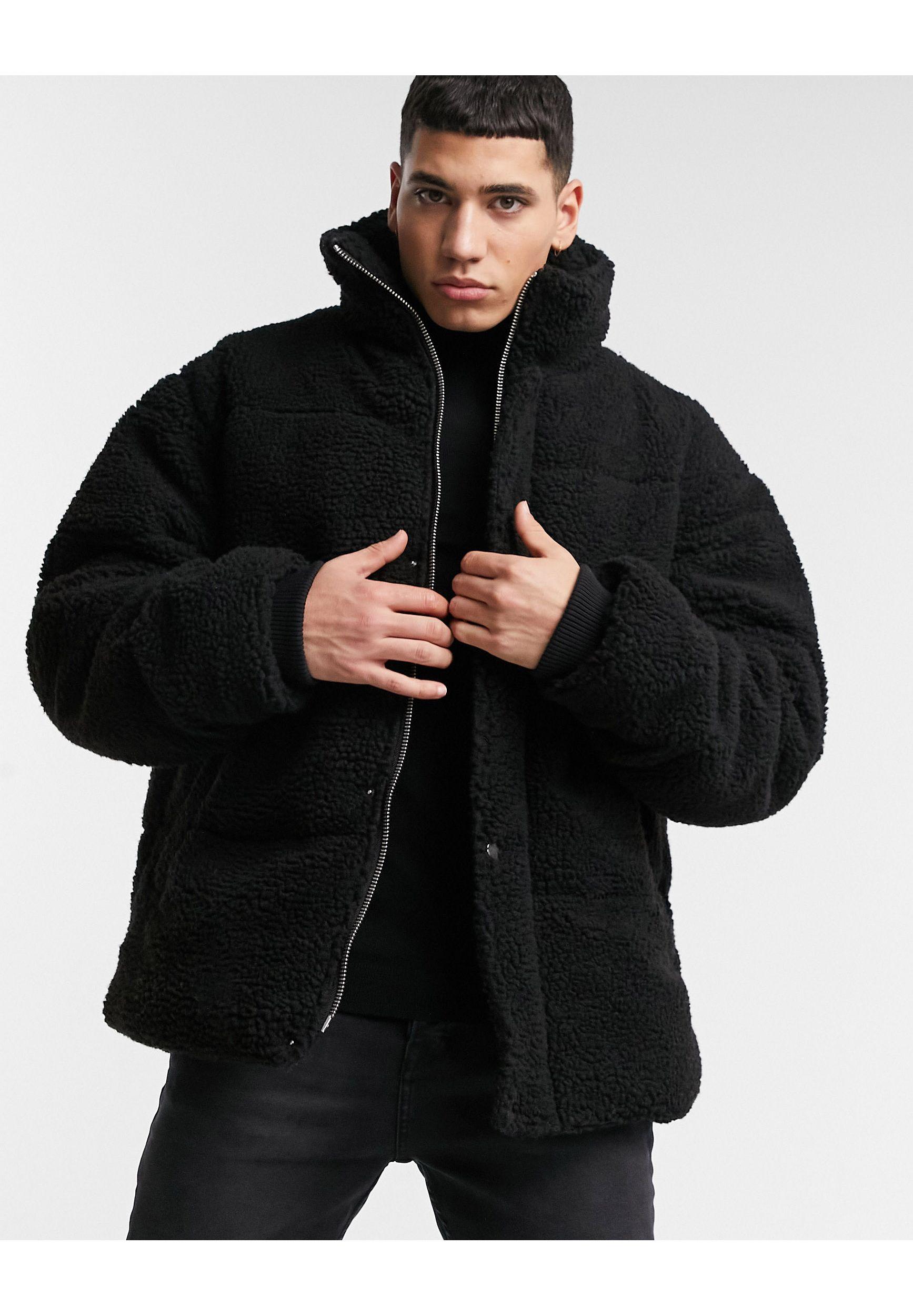 black oversized borg jacket