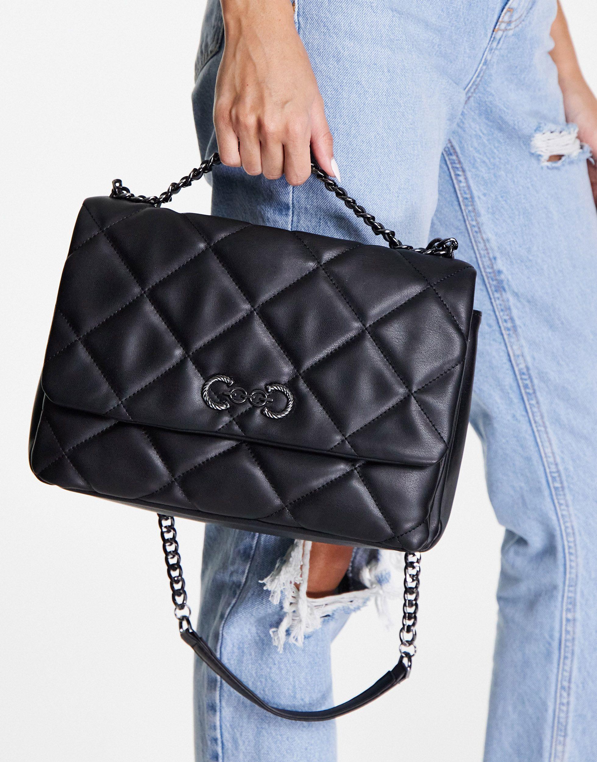 TOPSHOP Quilted Shoulder Bag With Trophy Piece in Black | Lyst