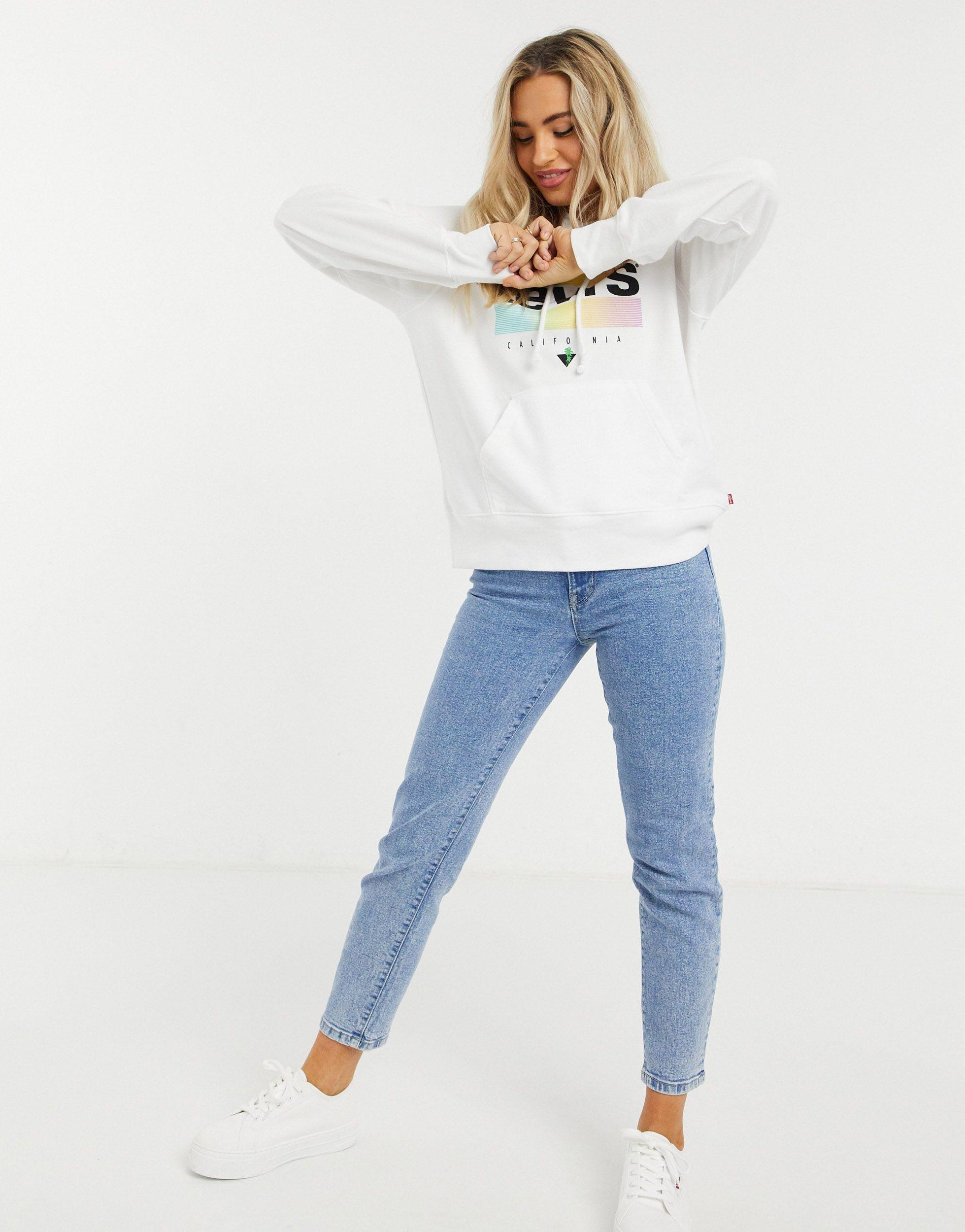 Felpa con cappuccio con logo frontale arcobaleno colore bianco di Levi's in  Bianco | Lyst