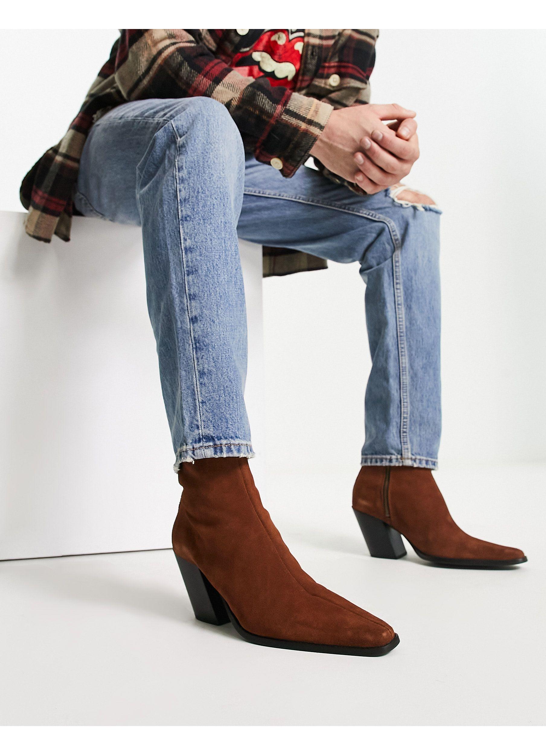 ASOS Heeled Chelsea Boots With Angled Heel in Blue for Men | Lyst