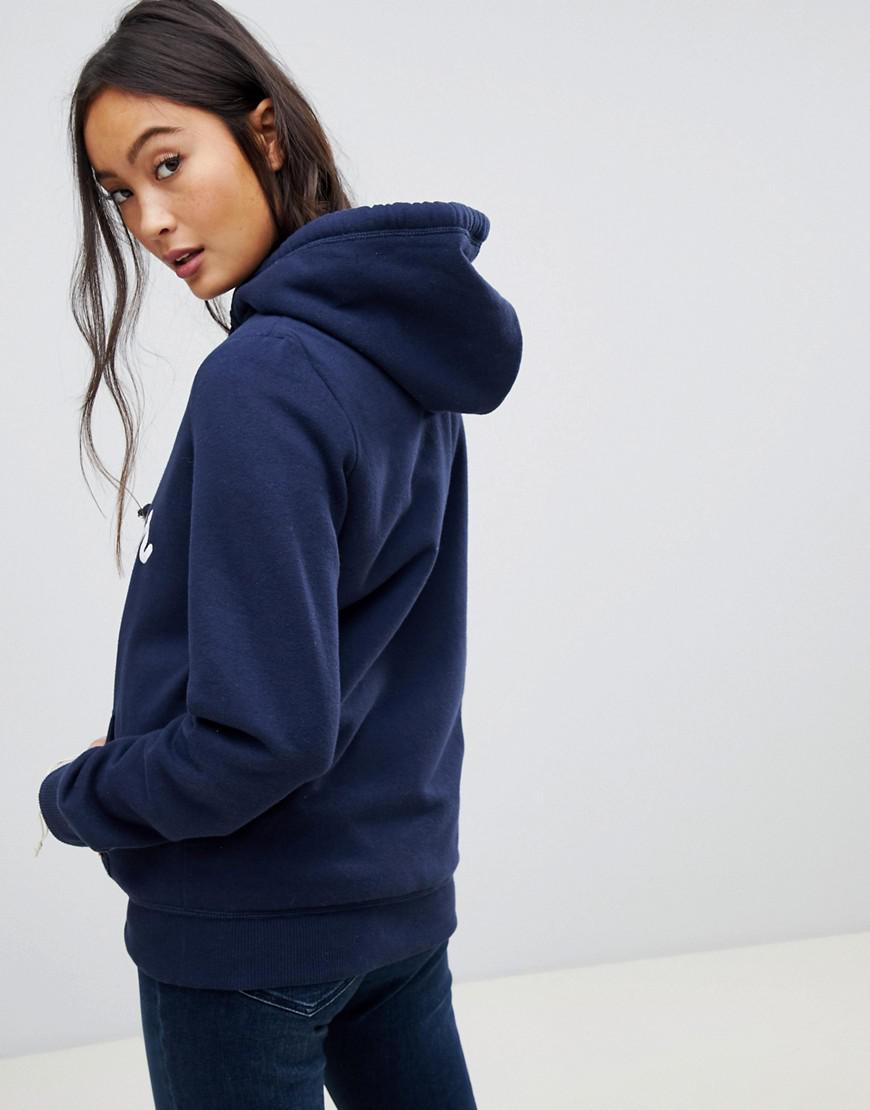 Hollister Teddy Lined Zip Through Hoodie in Blue