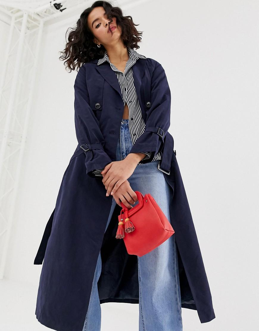 Vero Synthetic Lightweight Trench Coat in Navy - Lyst