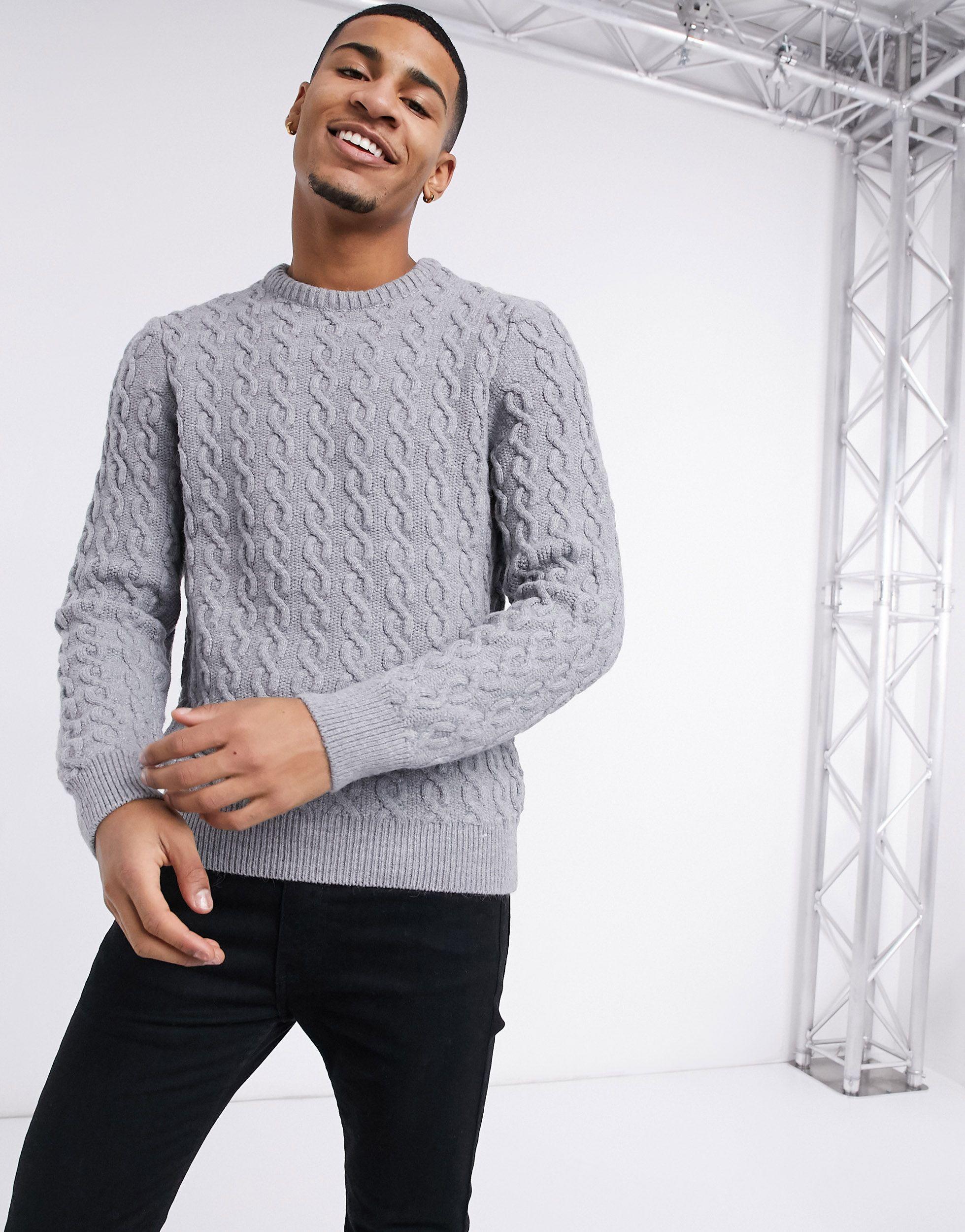 grey cable knit jumper mens
