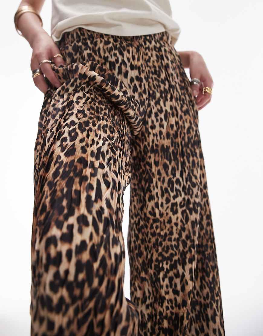 TOPSHOP Petite Leopard Print Plisse Trouser Lyst UK