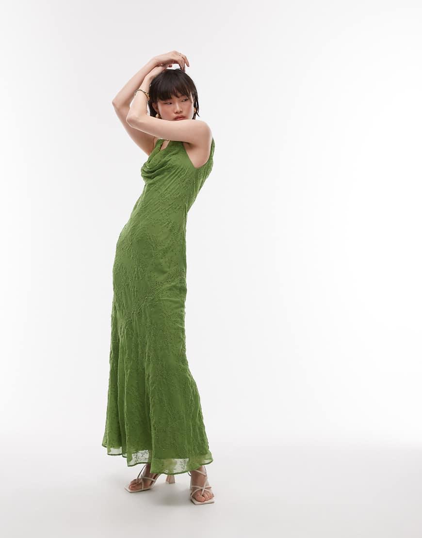 TOPSHOP Premium Double Layered Cowl Slip Dress With Beading And