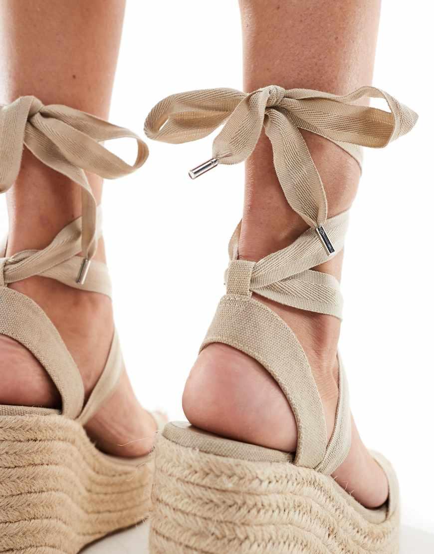 Bershka Ankle Tie Espadrille Wedges in Natural Lyst UK