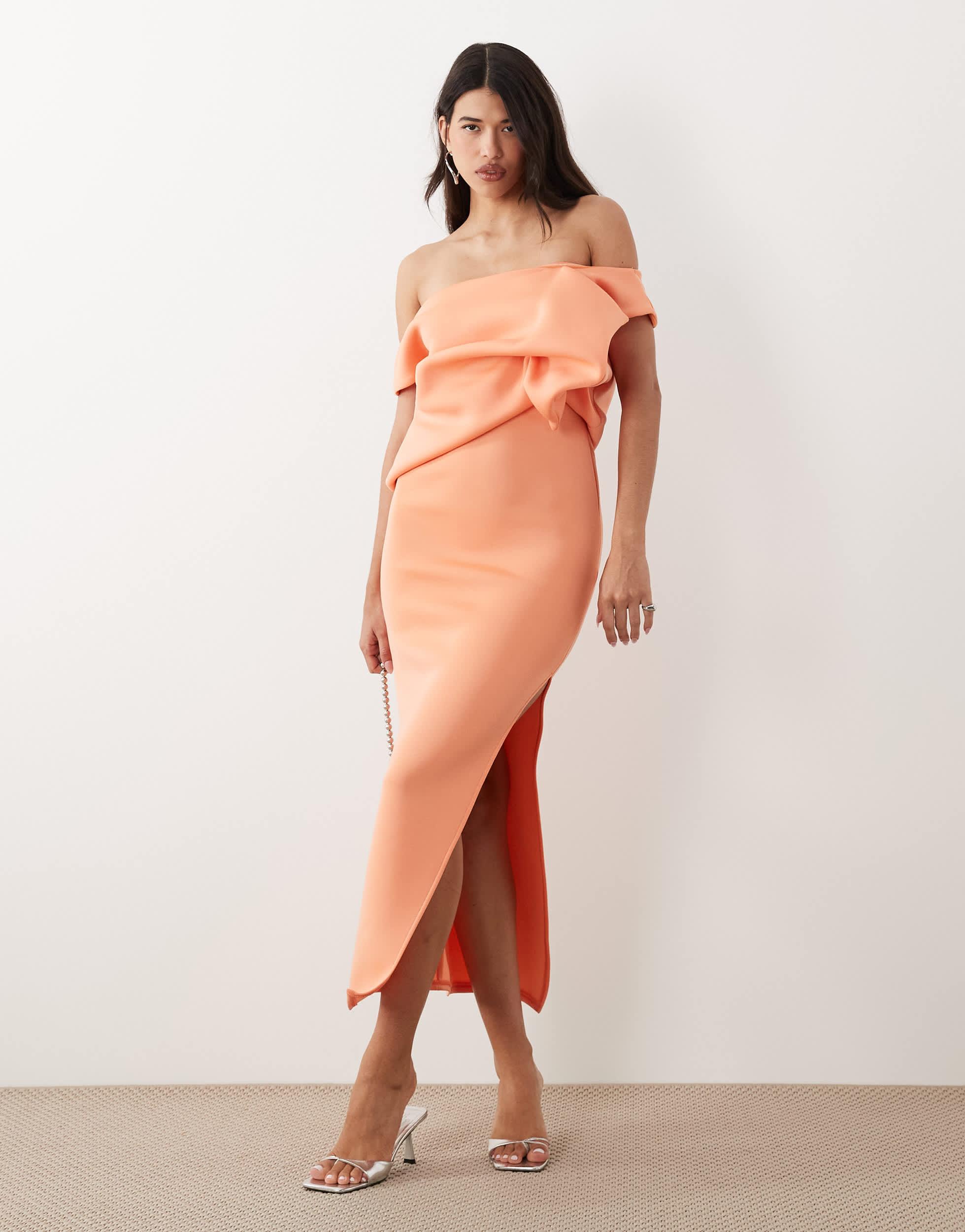 open lace back dress ASOS Orange Satin Ruched Halter Neck Maxi Dress UK 16 main image 1