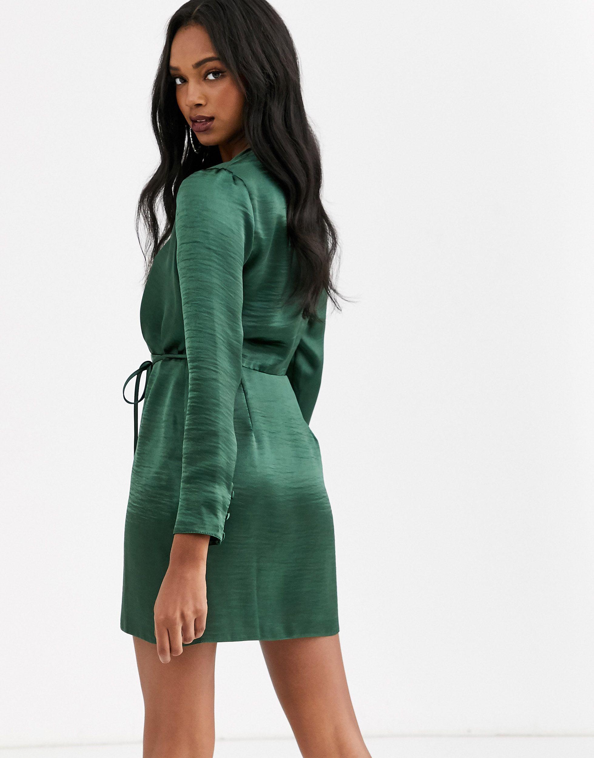 green mini wrap dress